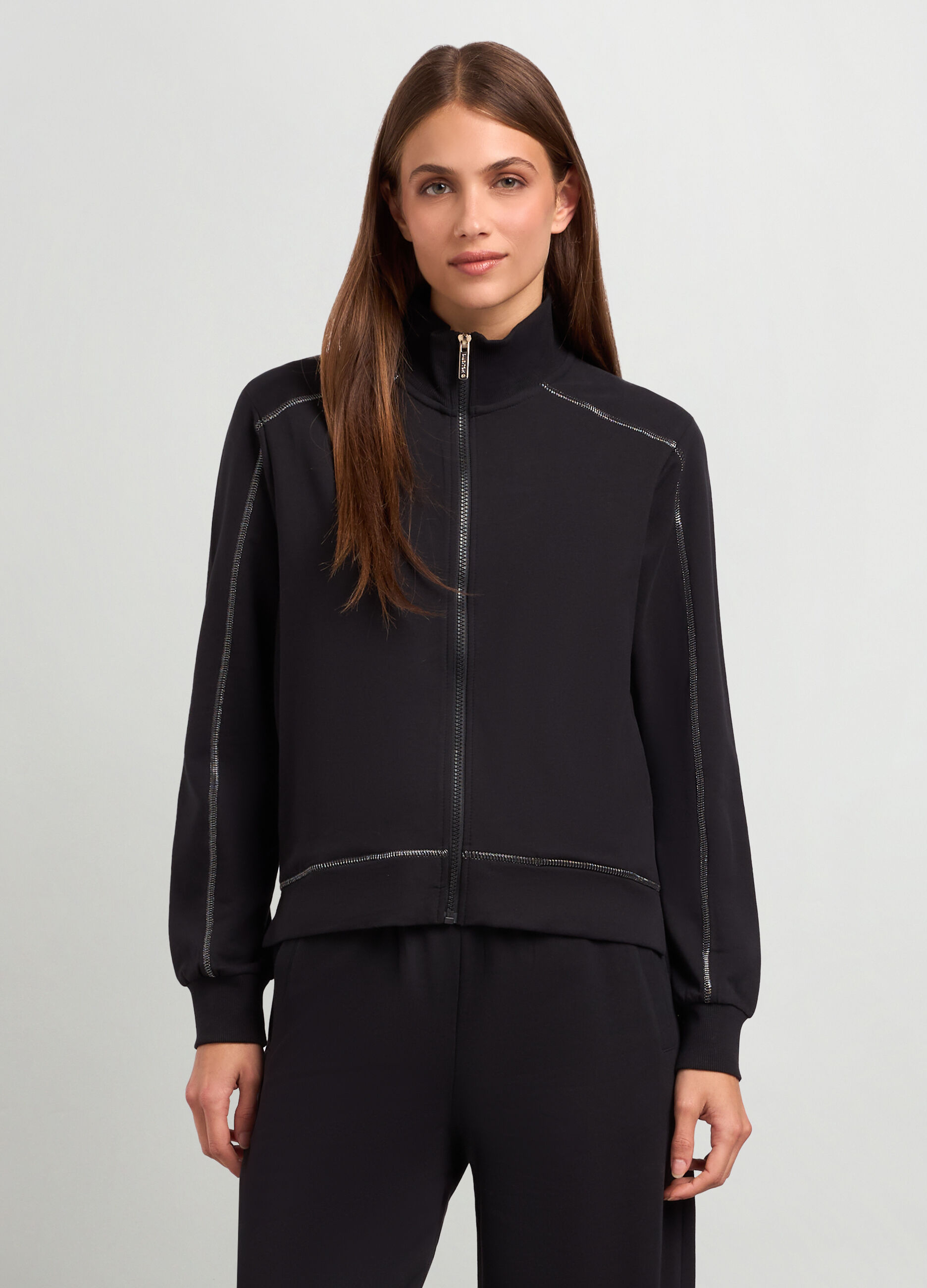 Felpa full zip a collo alto in cotone donna_0