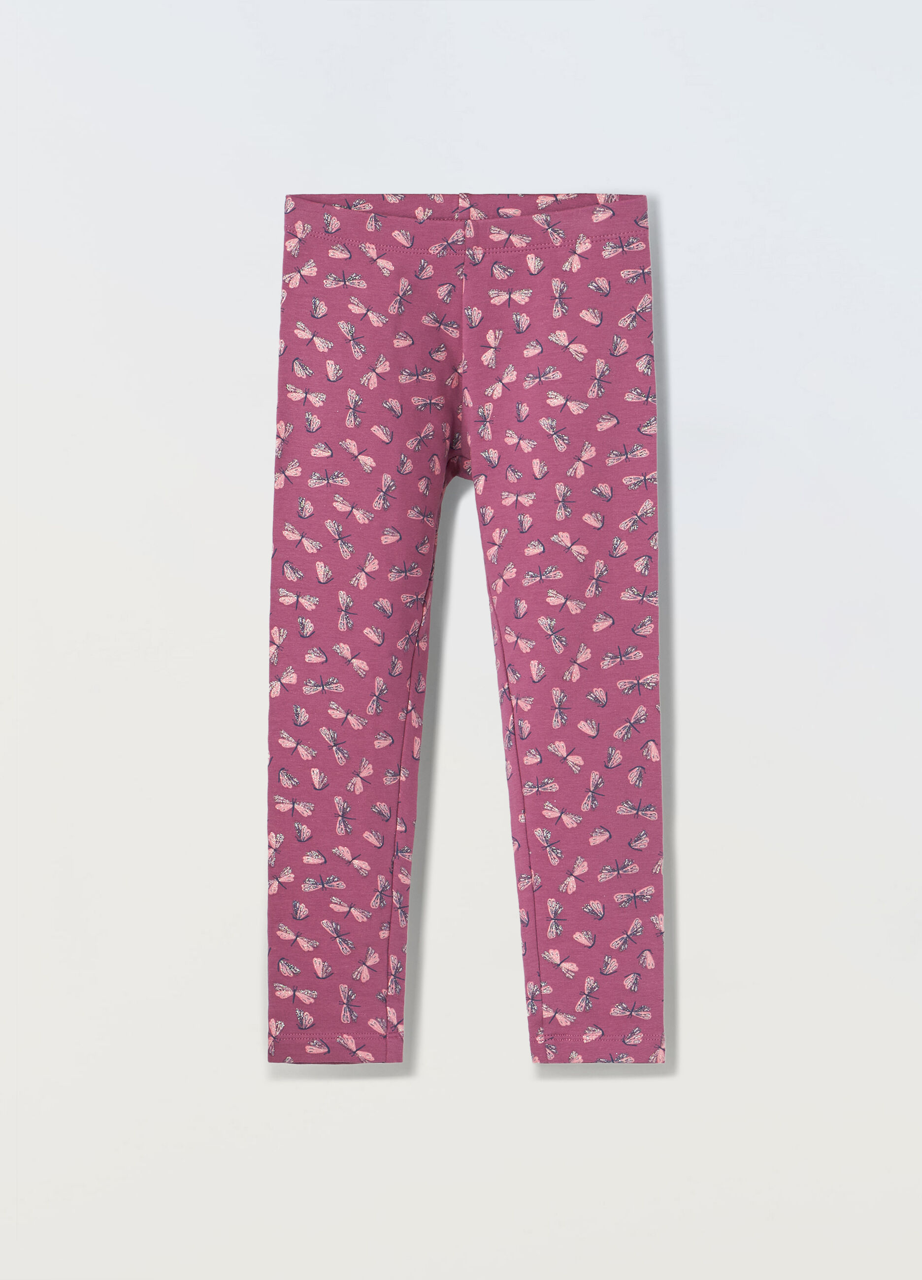 Leggings con stampa glitter in cotone stretch bambina_0