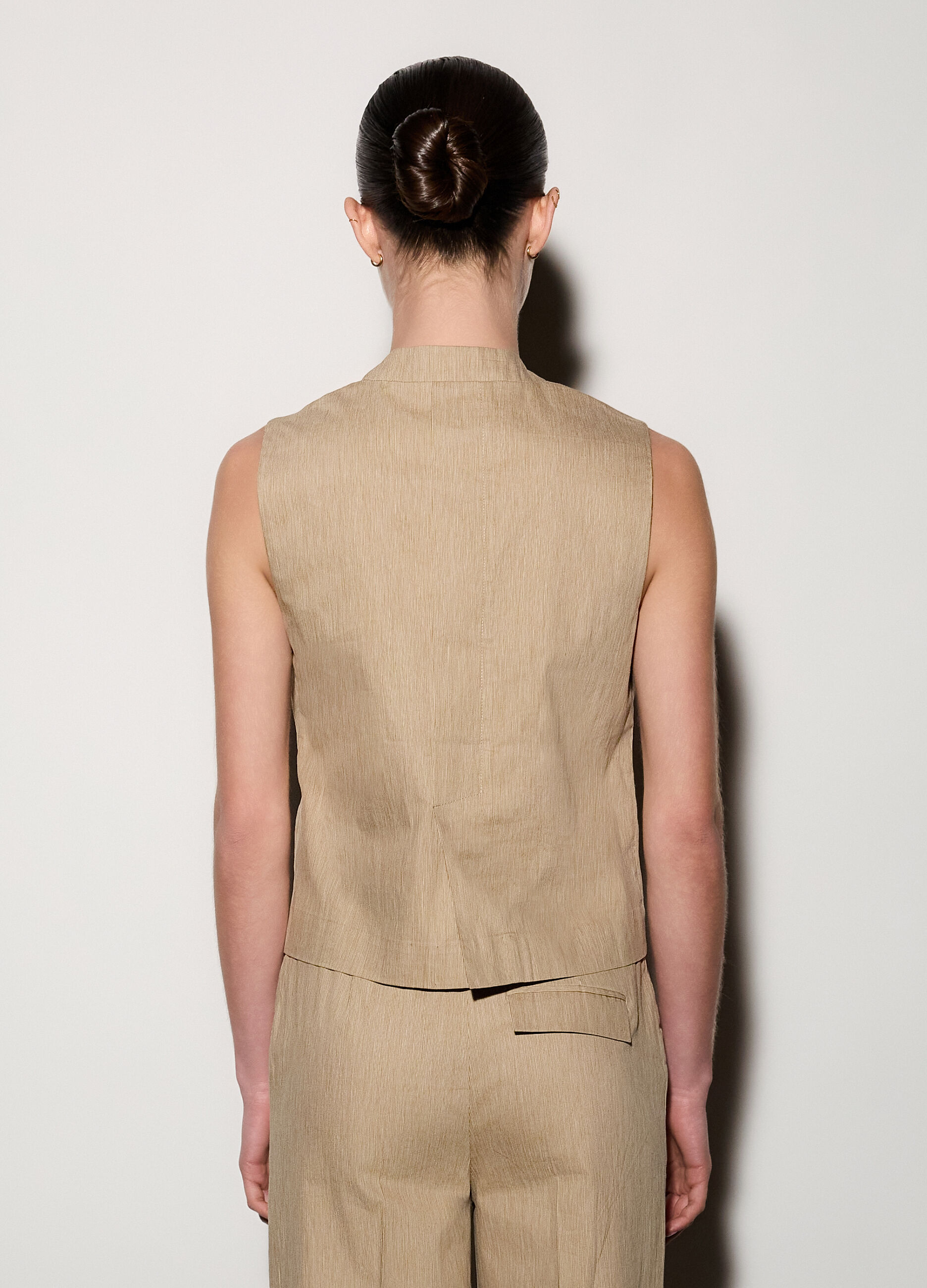 Gilet doppiopetto con scollo a V misto lino donna_2