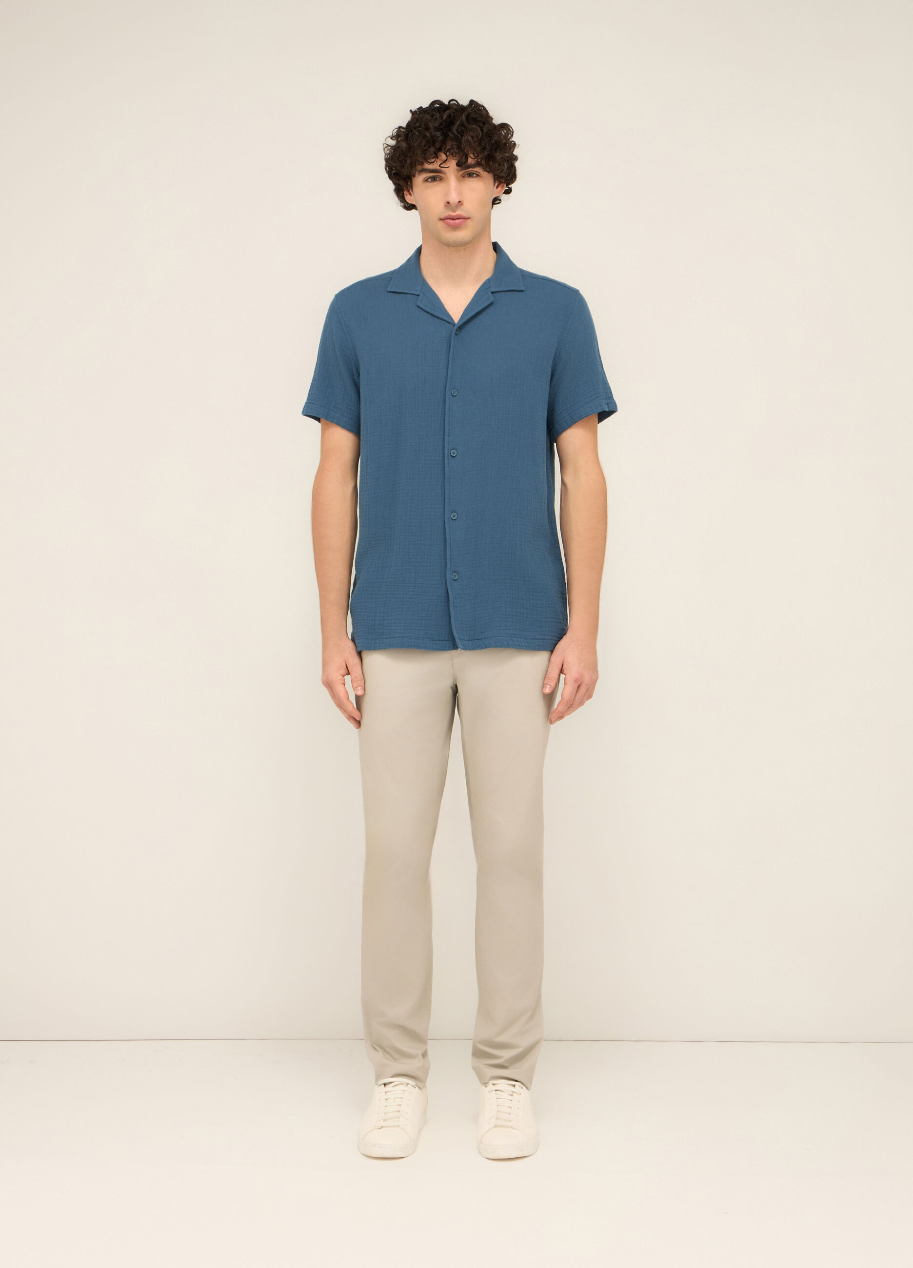 Pantaloni chino in tela di cotone stretch uomo_0