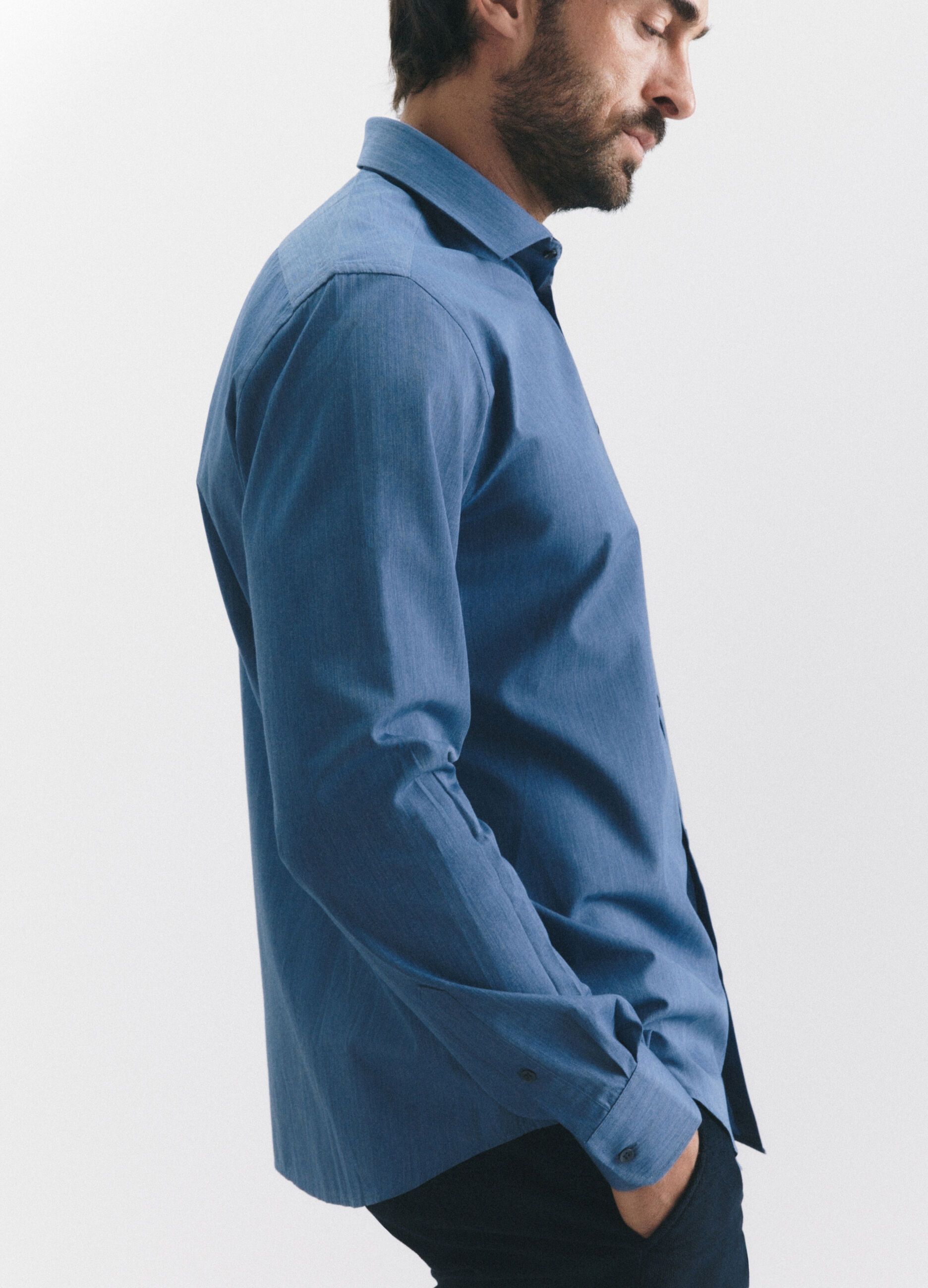 Camicia regular fit in tessuto effetto chambray uomo_3