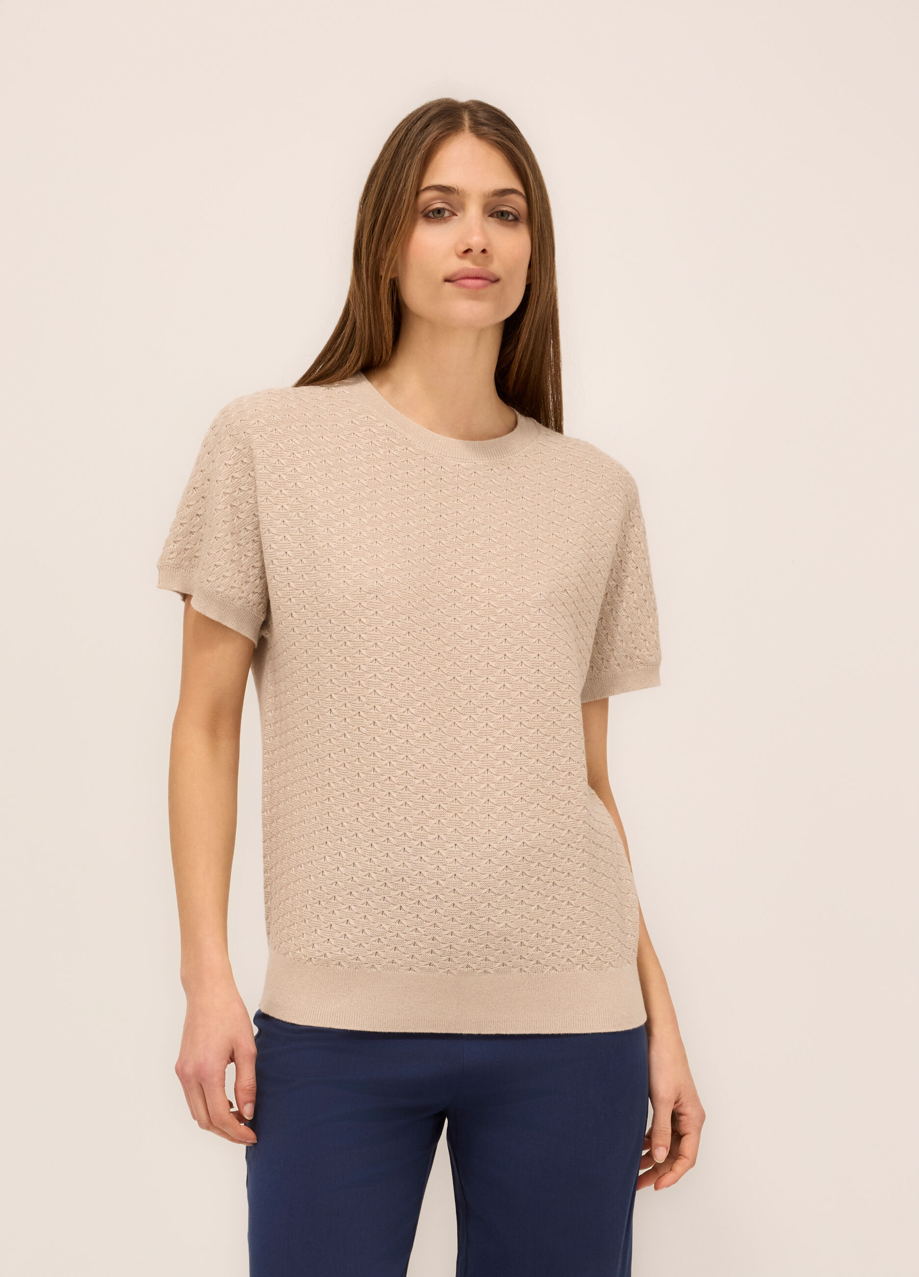 Maglia tricot a maniche corte donna_0