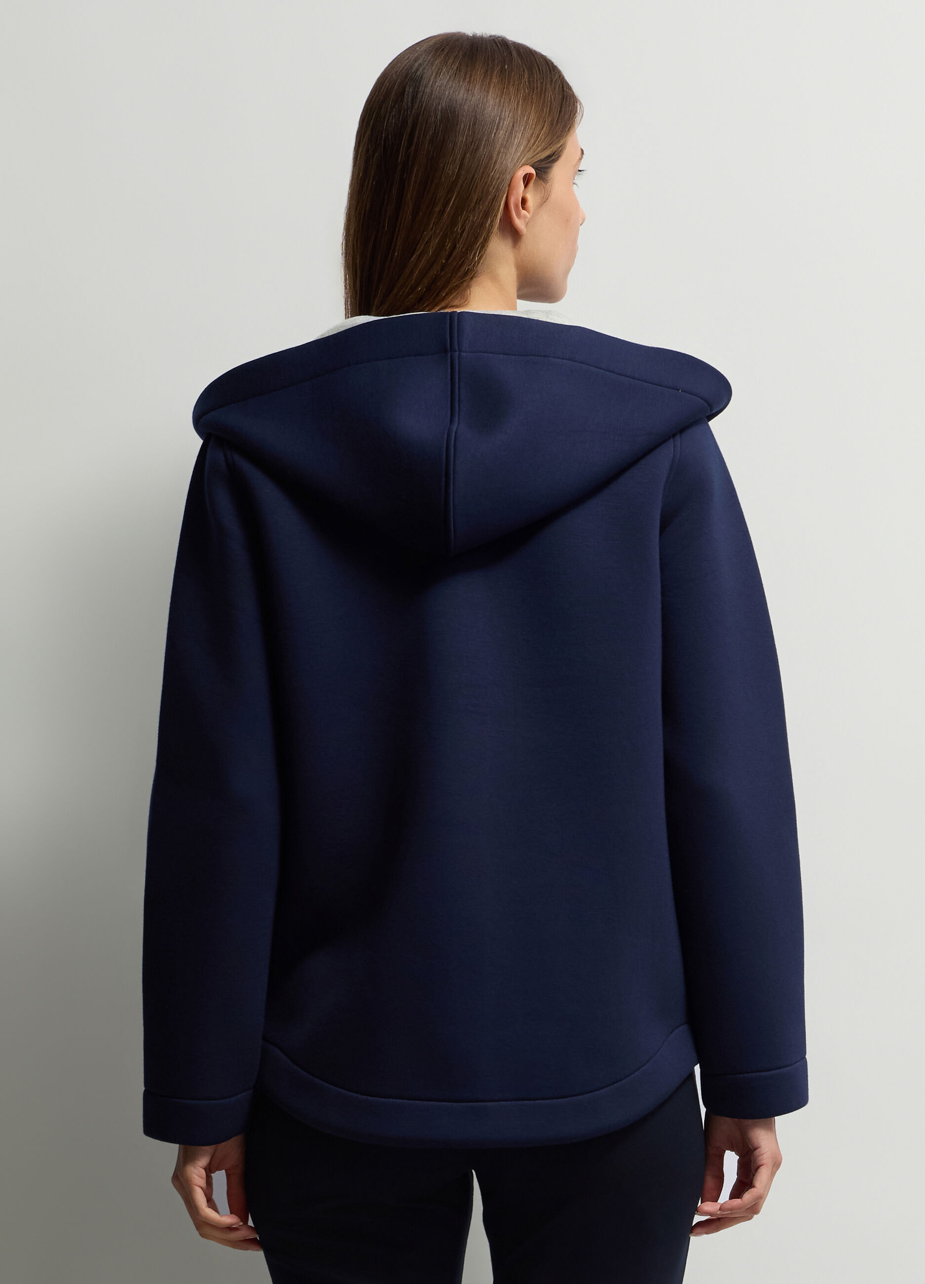 Giacca con cappuccio in viscosa stretch donna_1