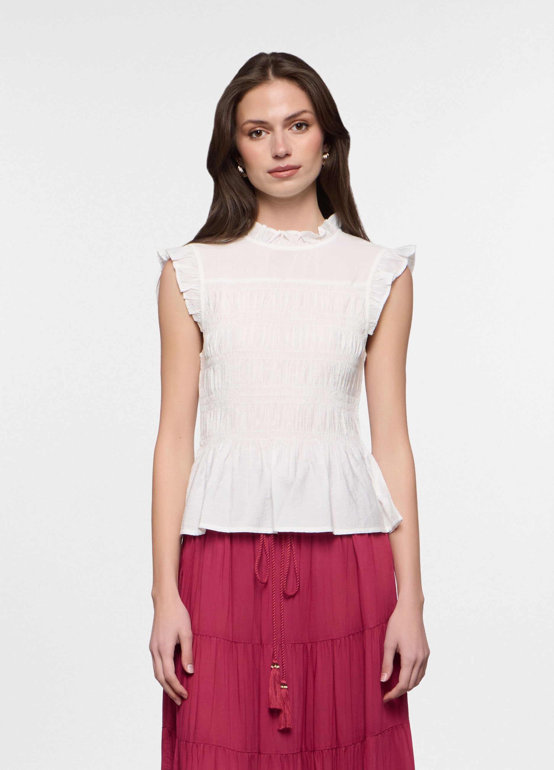 Blusa slim fit cr&ecirc;pe misto viscosa donna_0