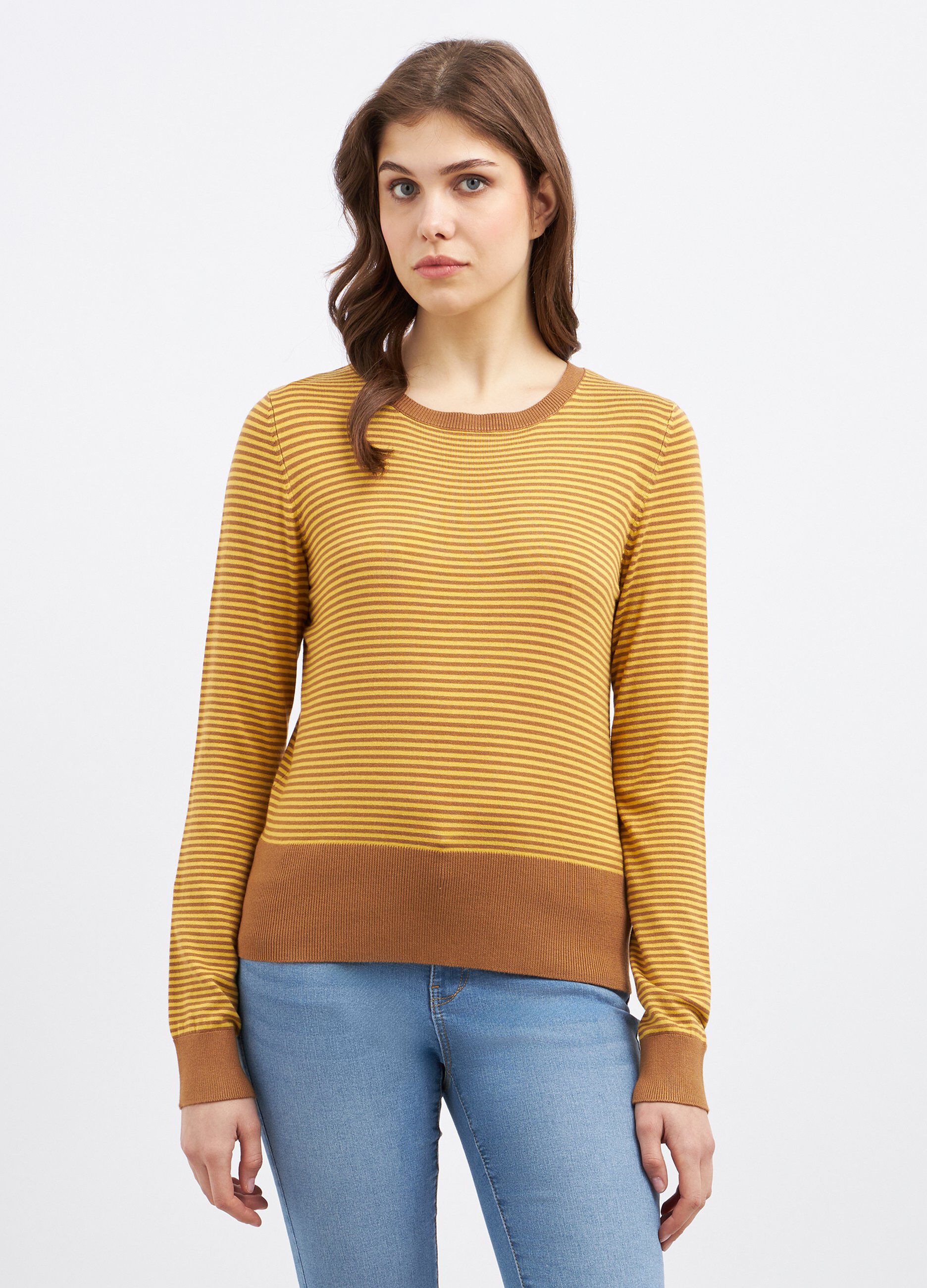 Pullover rigato in misto viscosa donna_0