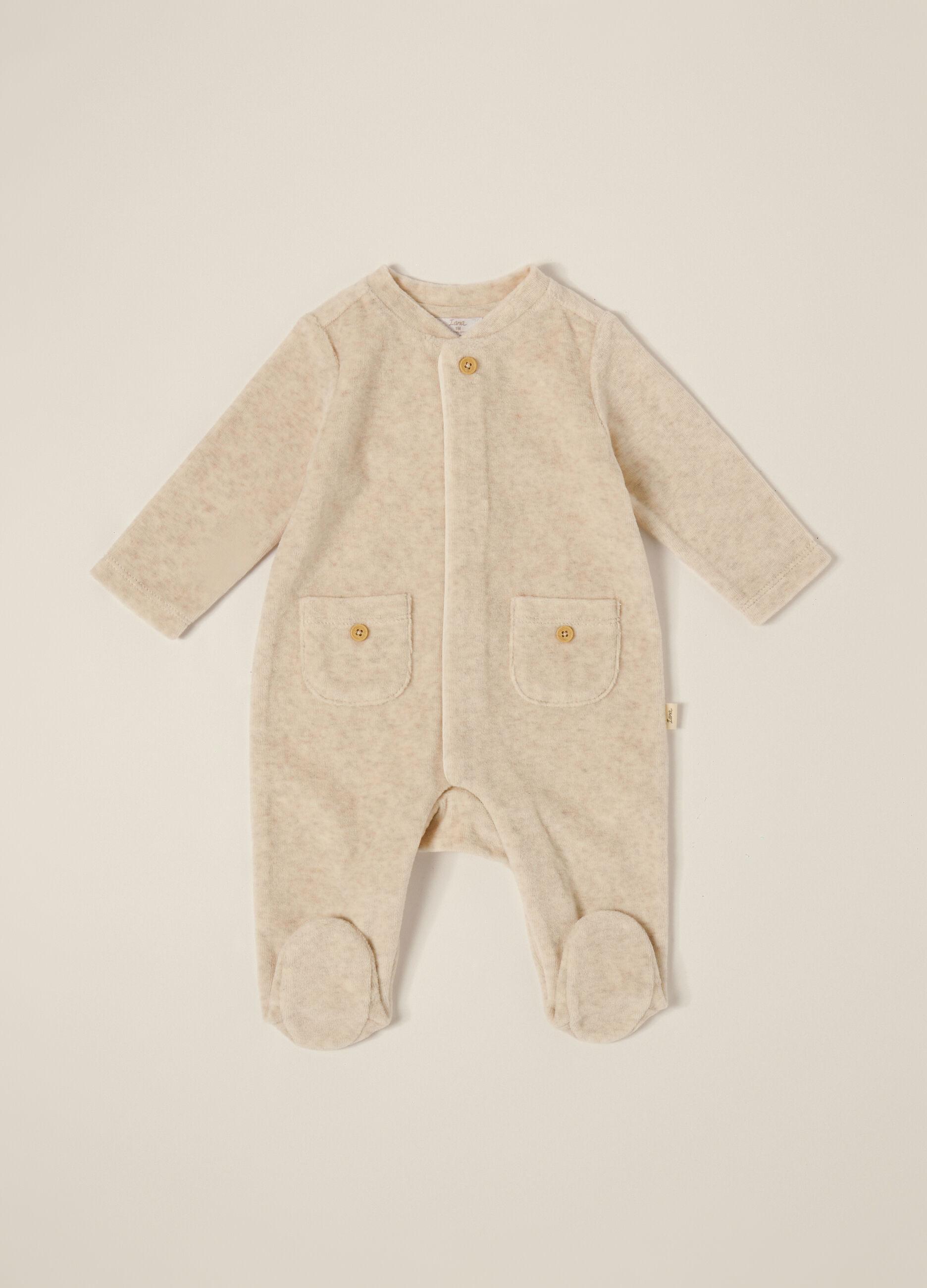 Tutina beige in misto cotone per neonato_1
