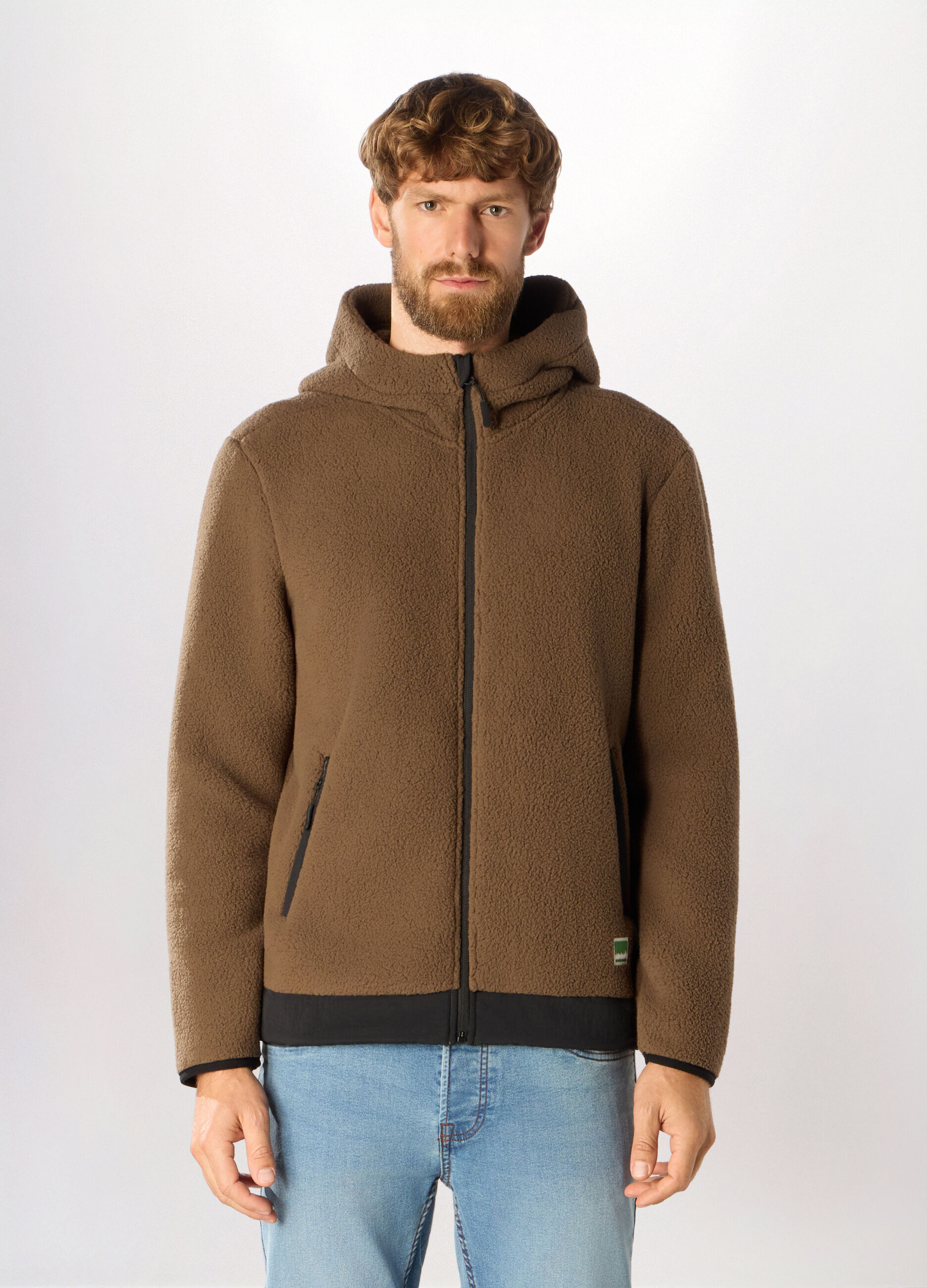 Felpa in pile con cappuccio e zip uomo_0