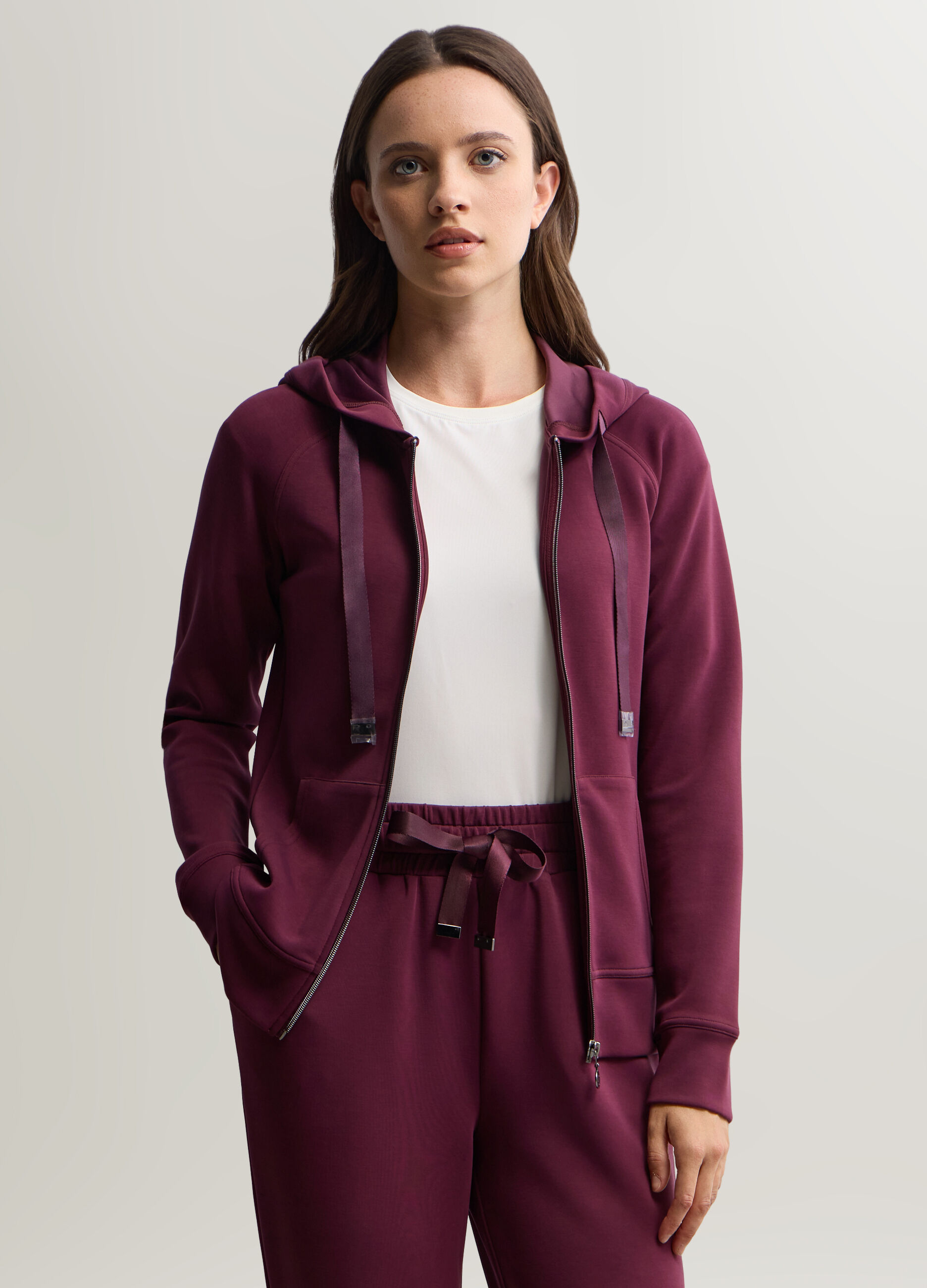 Felpa misto modal stretch con cappuccio donna_0