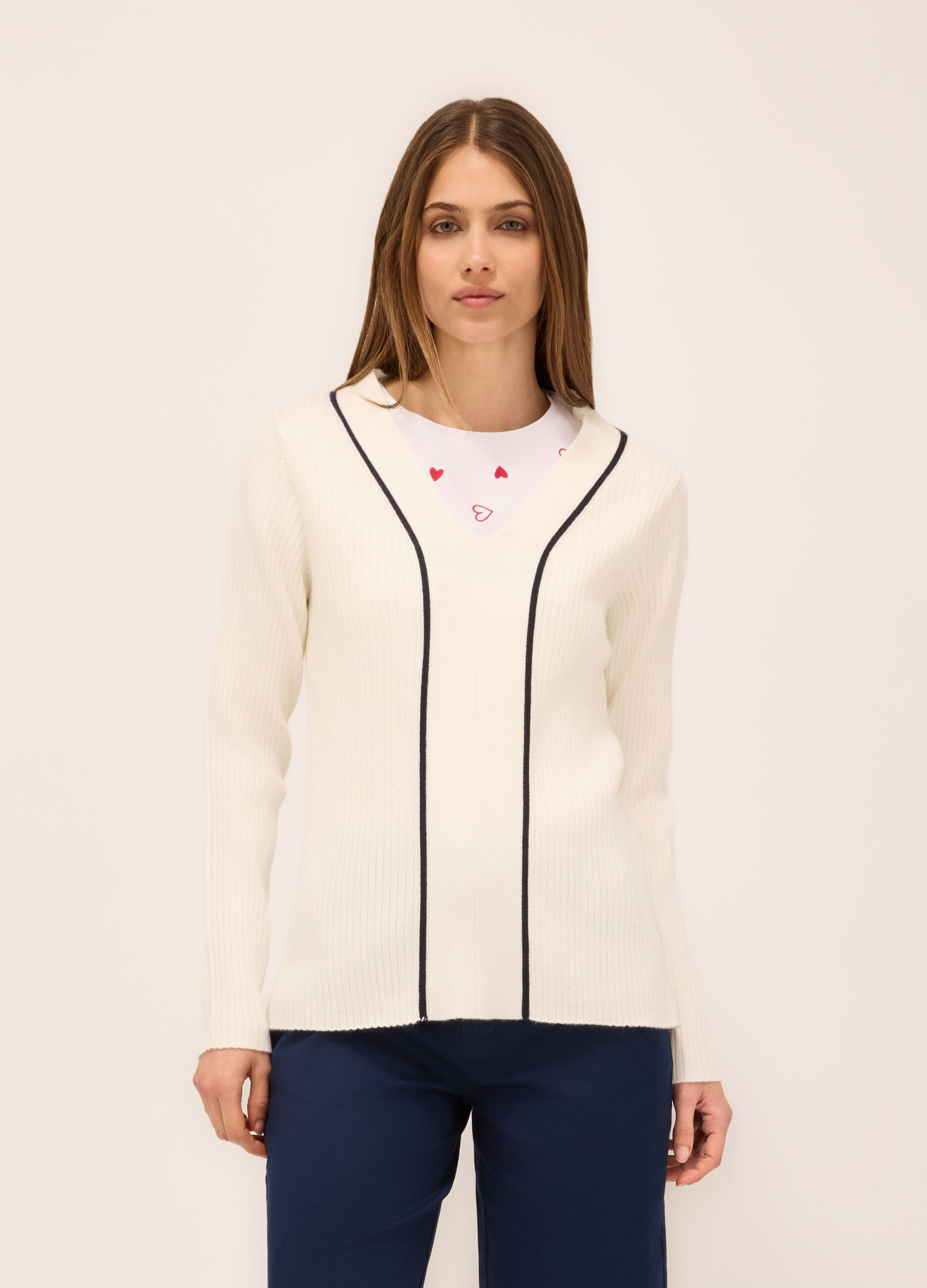 Pullover tricot in costina donna_0