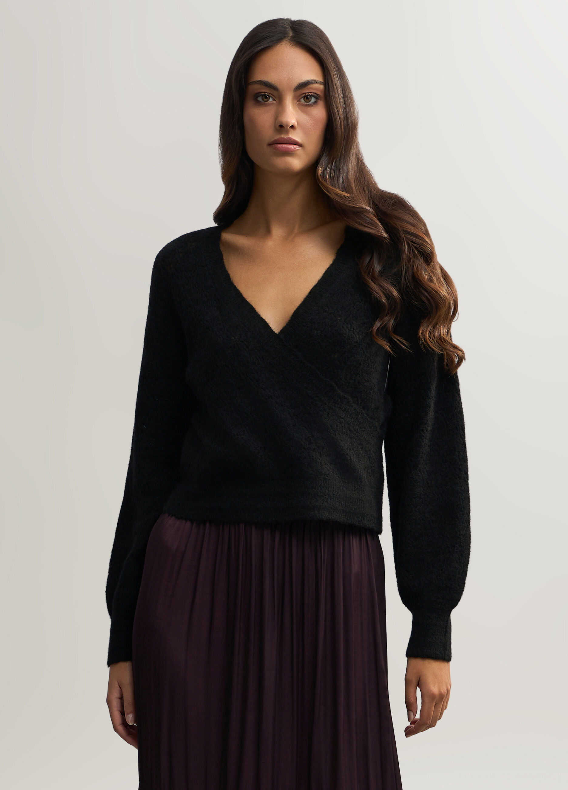 Maglia incrociata con scollo a V misto lana di alpaca donna_0