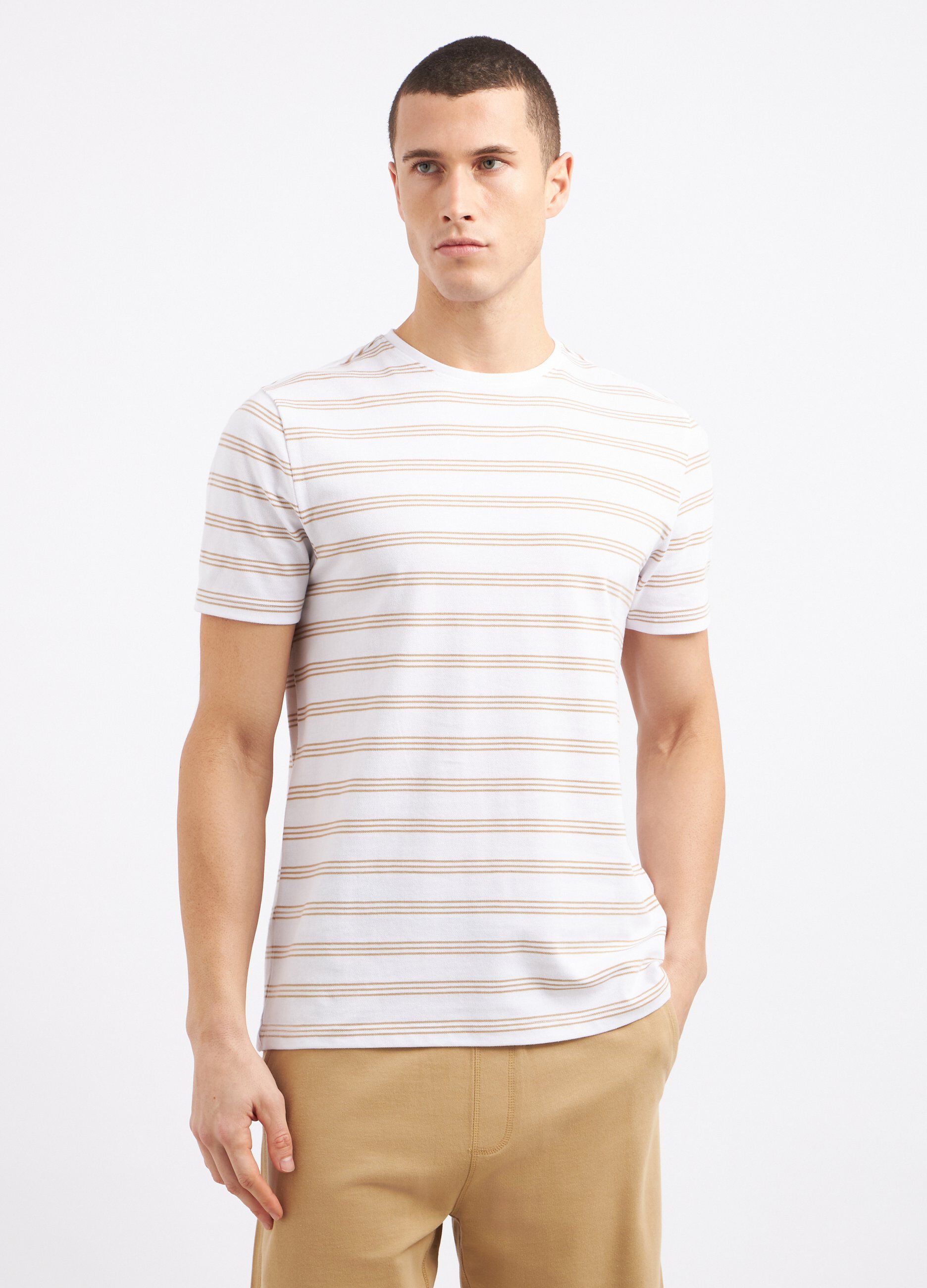 T-shirt rigata in puro cotone piquet uomo_0