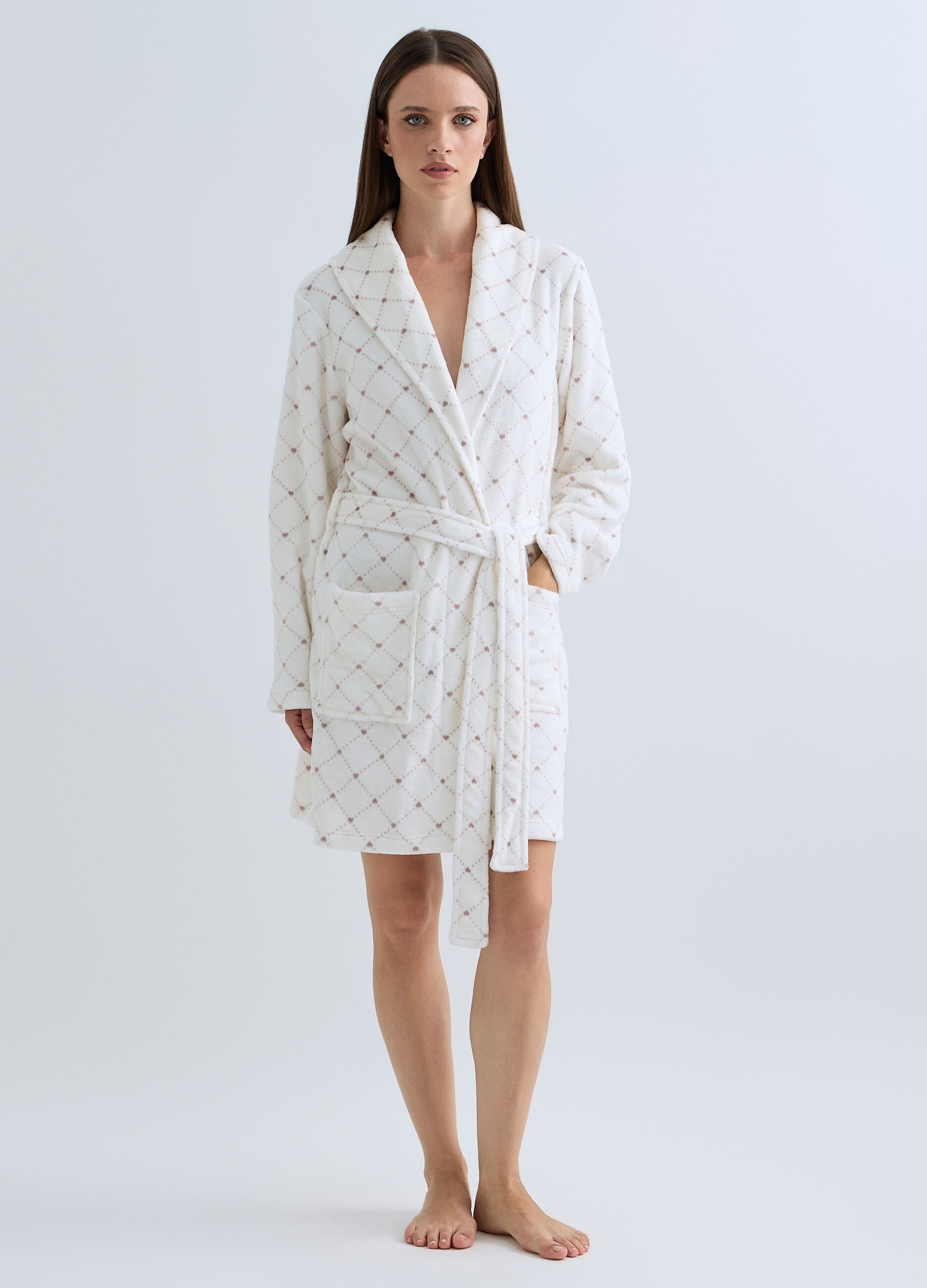 Vestaglia in coral fleece con stampa donna_0