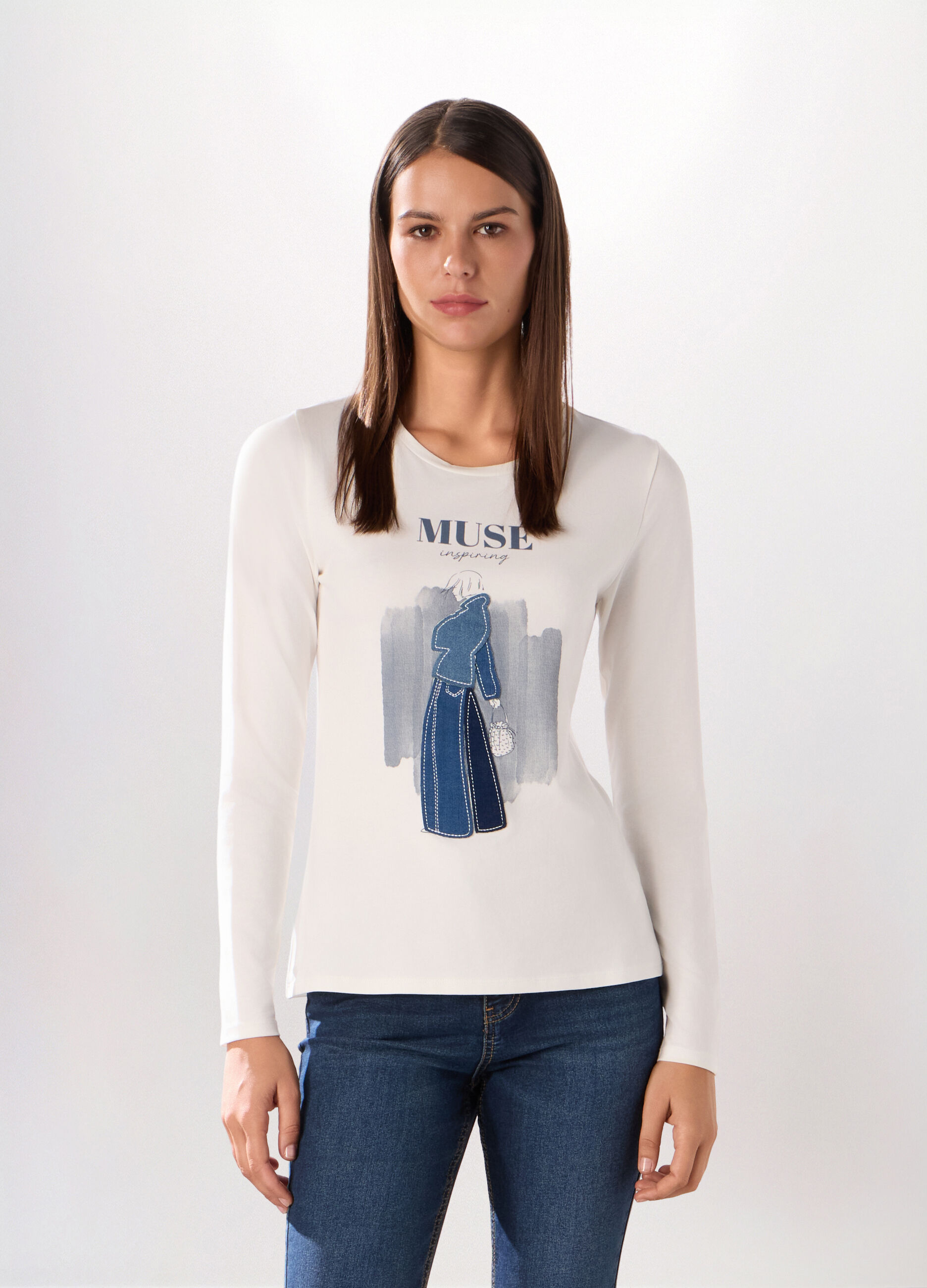 T-shirt in jersey di cotone stretch donna_0