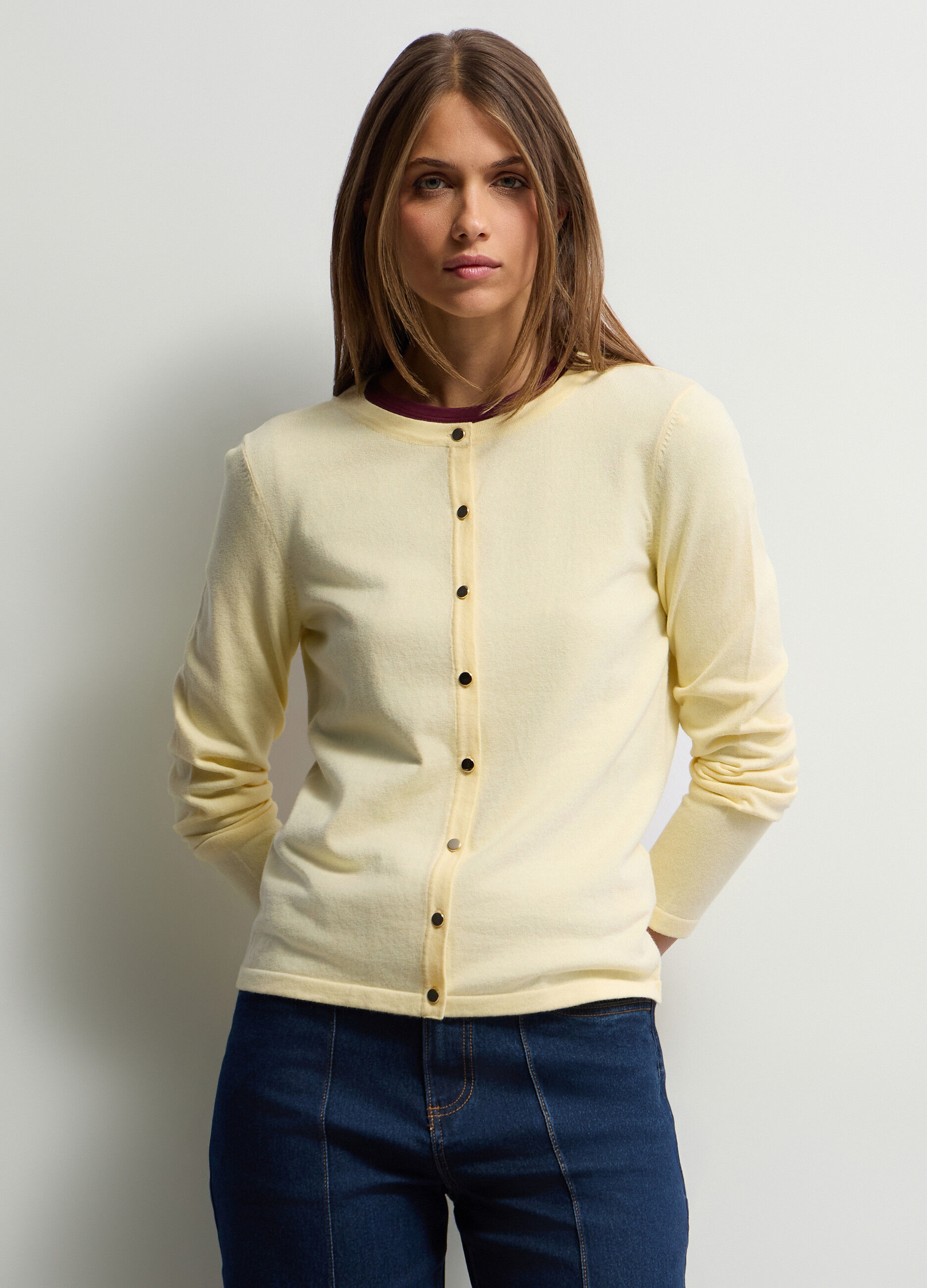 Cardigan girocollo rasato donna_0