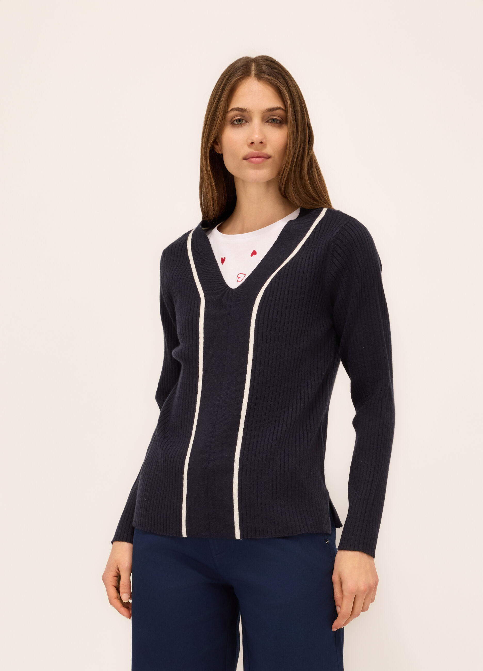 Pullover tricot in costina donna