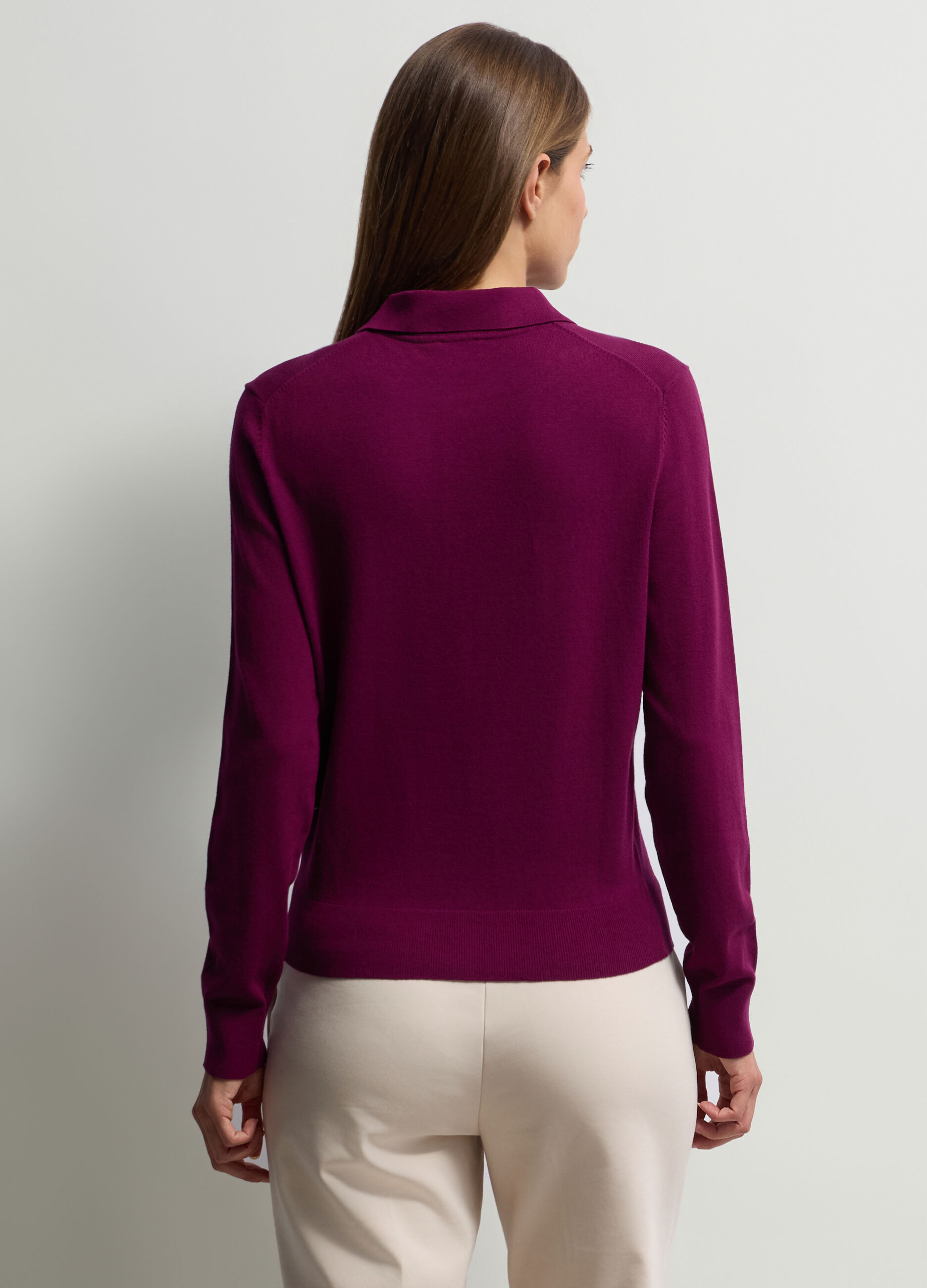Polo con colletto classico in maglia rasata donna_1