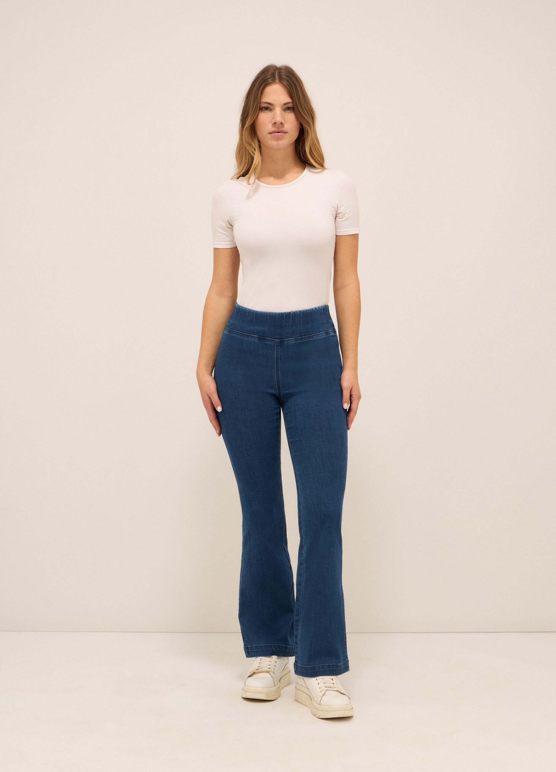 Jeggings a vita alta in stretch denim flare fit donna_0