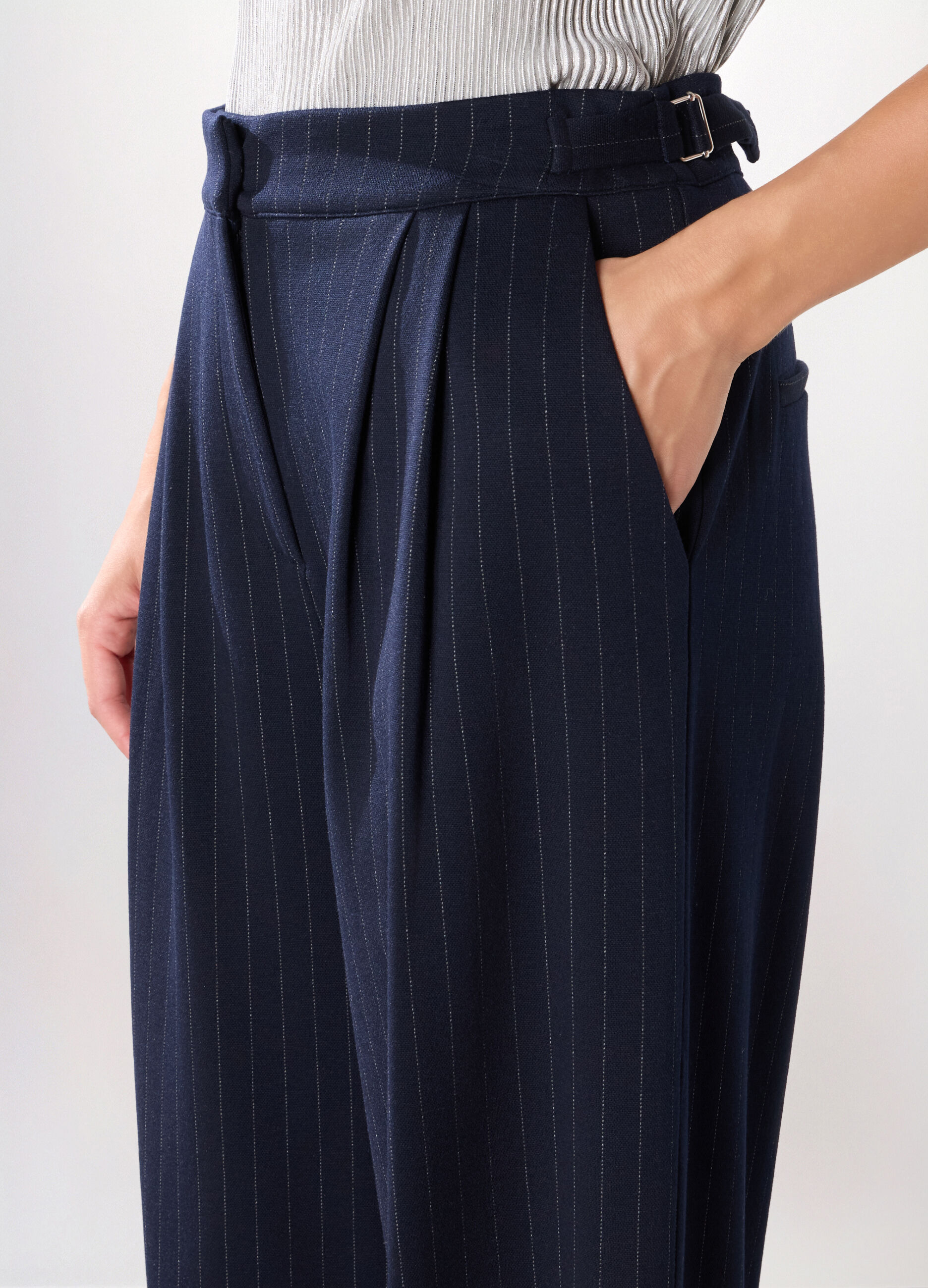 Pantaloni gessati misto viscosa donna_2