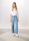 Pantaloni wide leg in denim di puro cotone donna_0