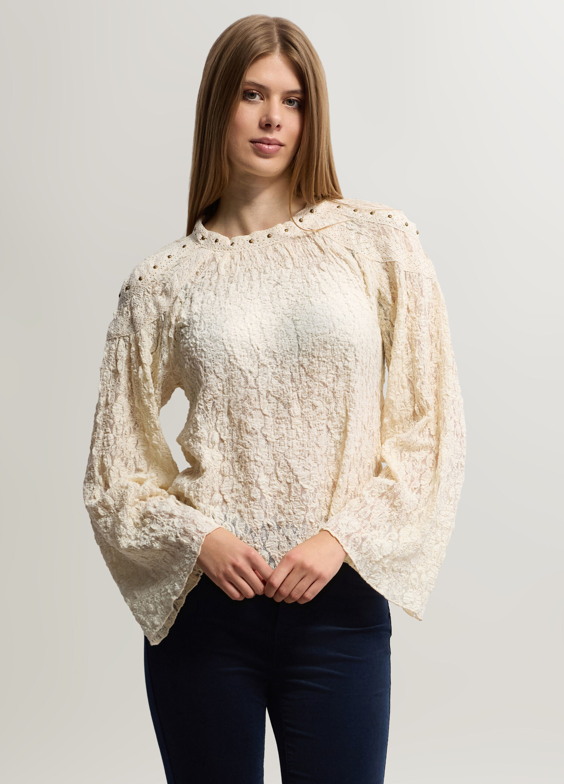 Blusa Fit Regular girocollo in pizzo donna_0
