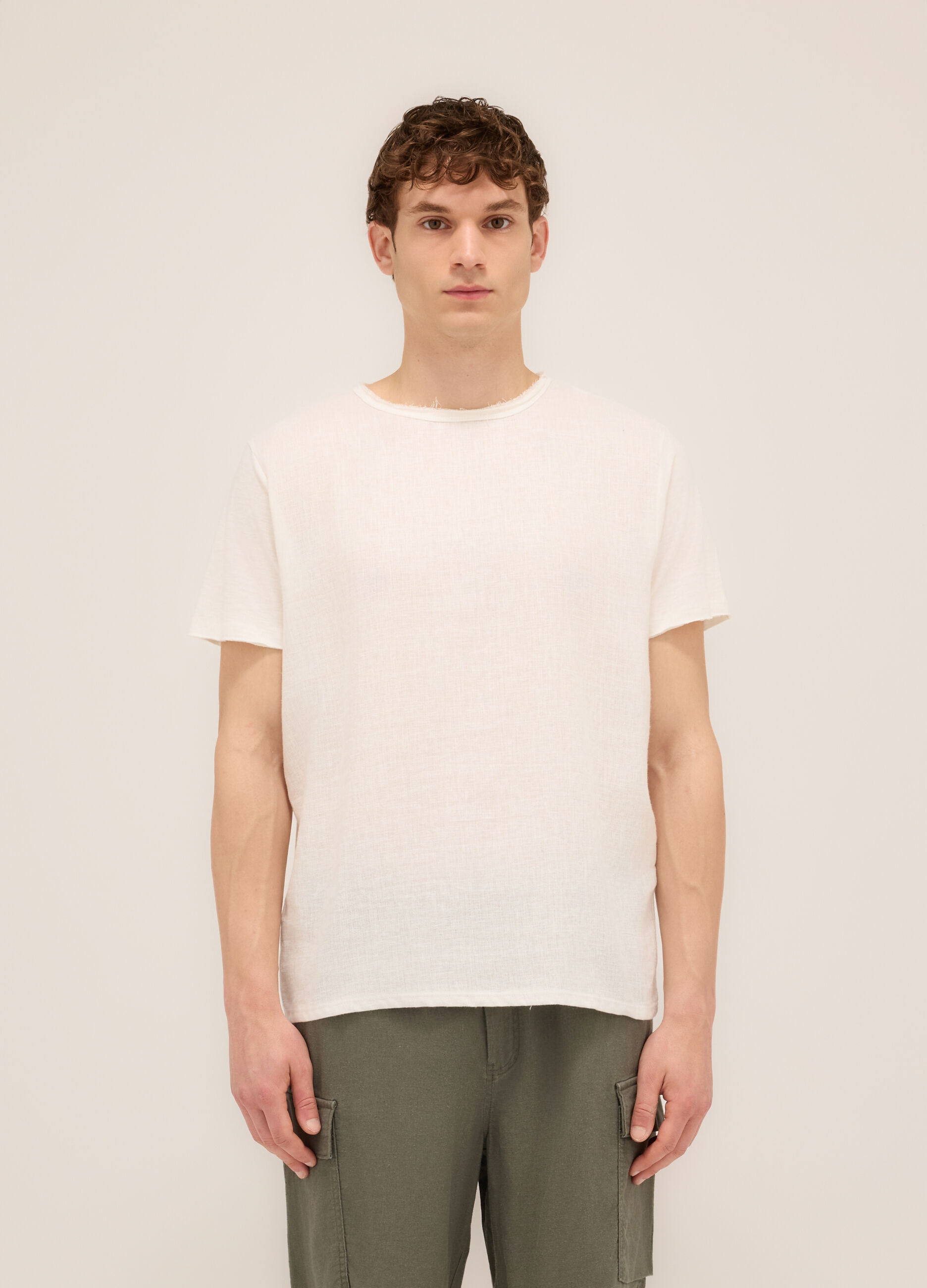 T-shirt girocollo in cotone e lino uomo_0