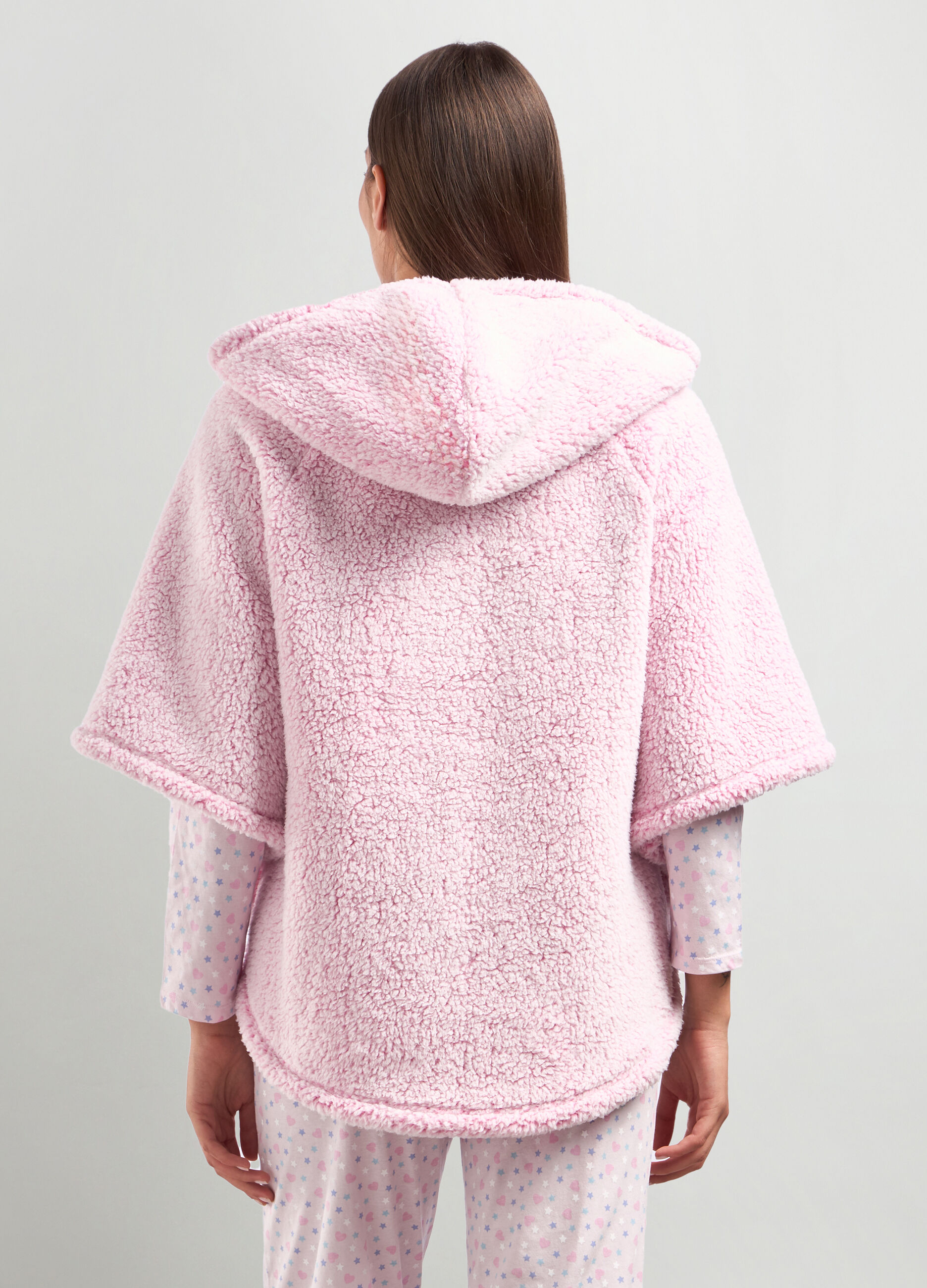 Poncho in coral fleece donna_1