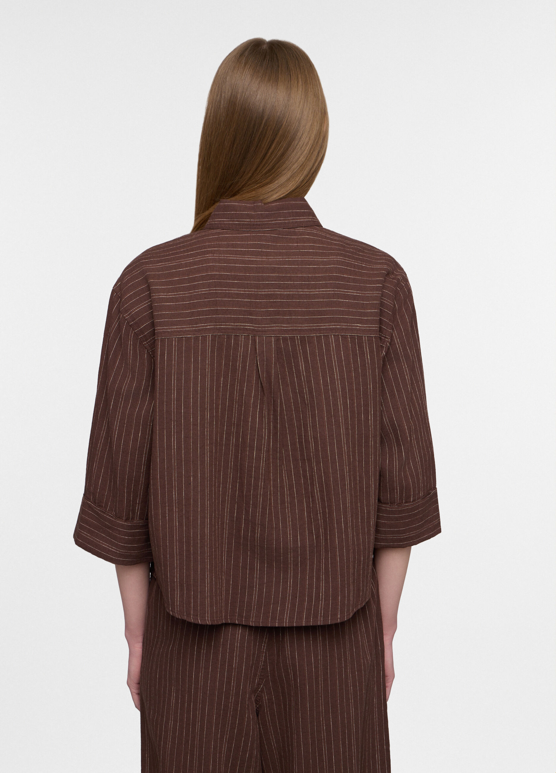 Camicia con fit over con collo classico in misto lino donna_1