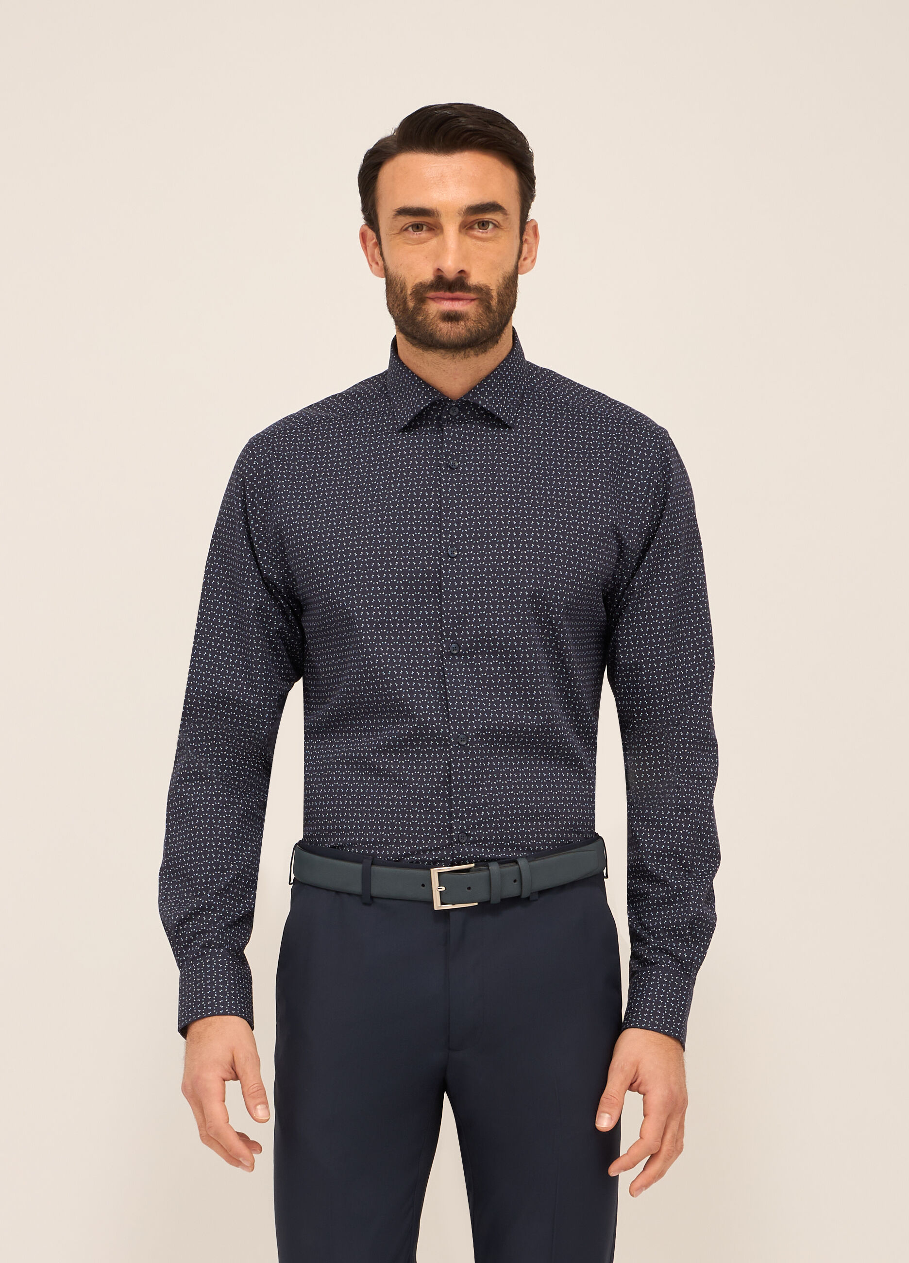 Camicia regular fit in misto cotone a fantasia_0