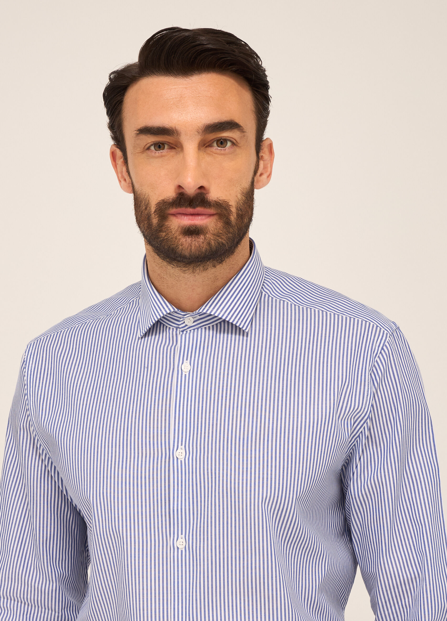 Camicia regular fit in misto cotone a righe_2