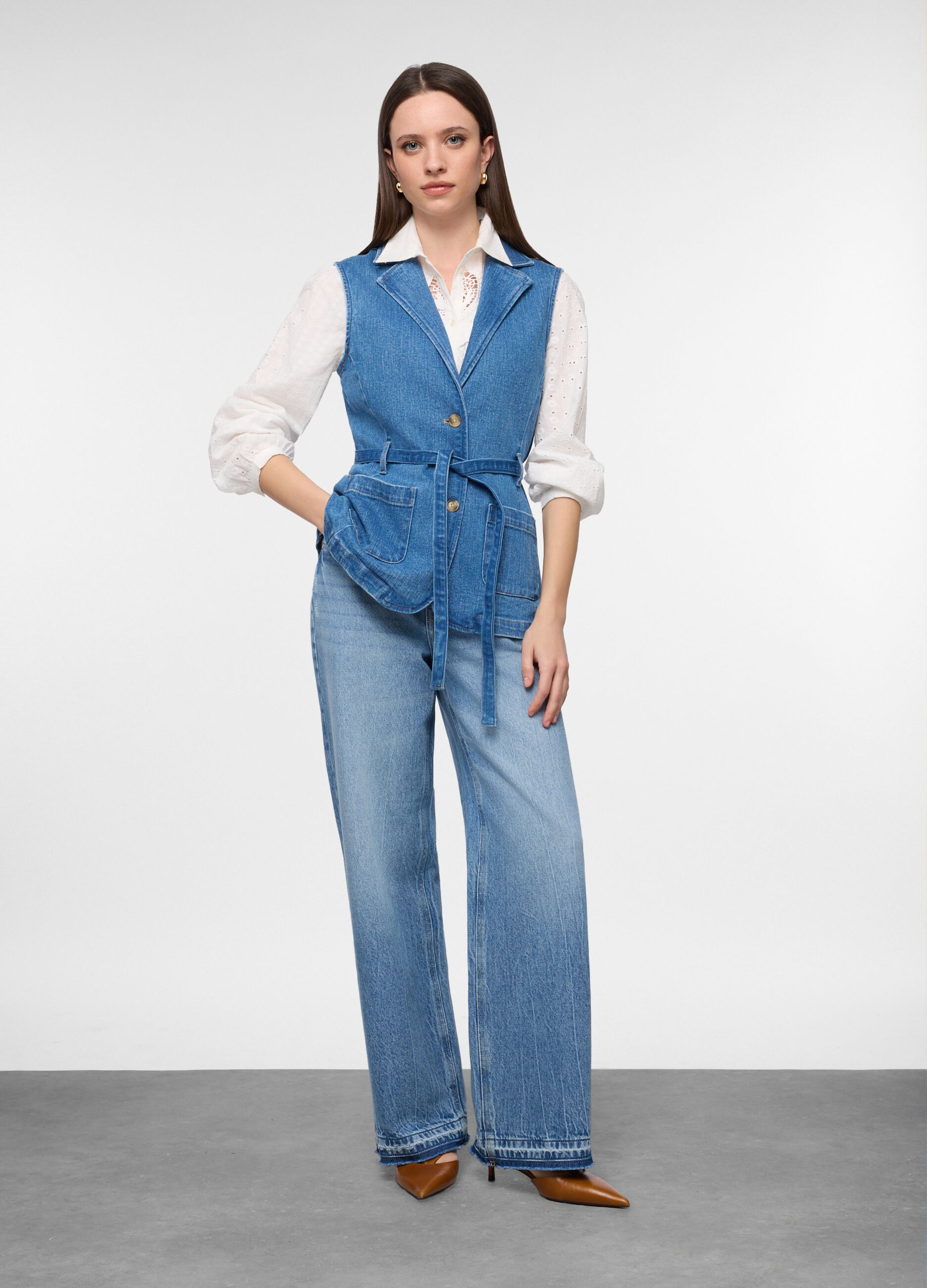 Gilet in denim misto cotone donna_0