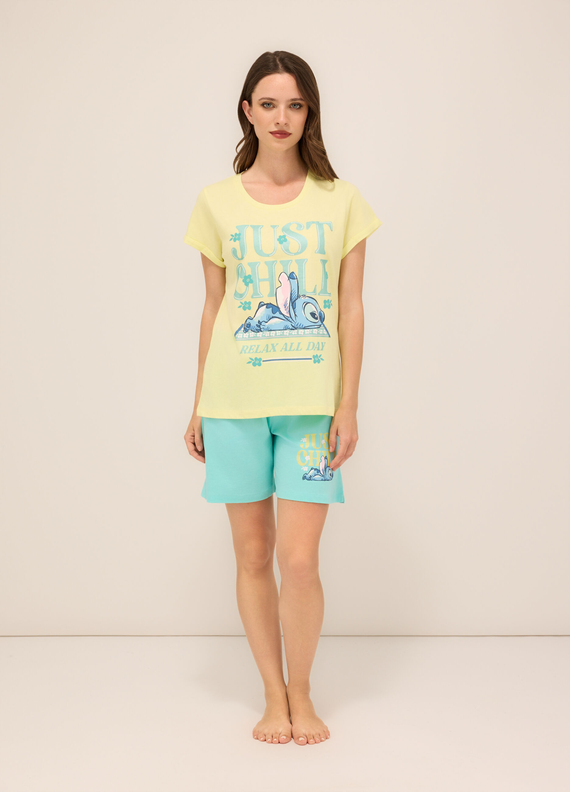 Set pigiama corto in jersey di puro cotone donna_0