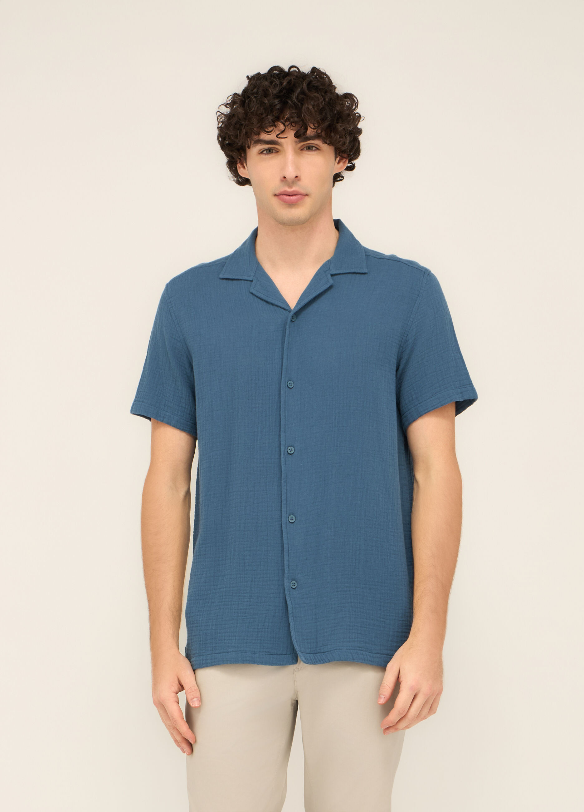 Camicia a maniche corte in garza di cotone uomo _0
