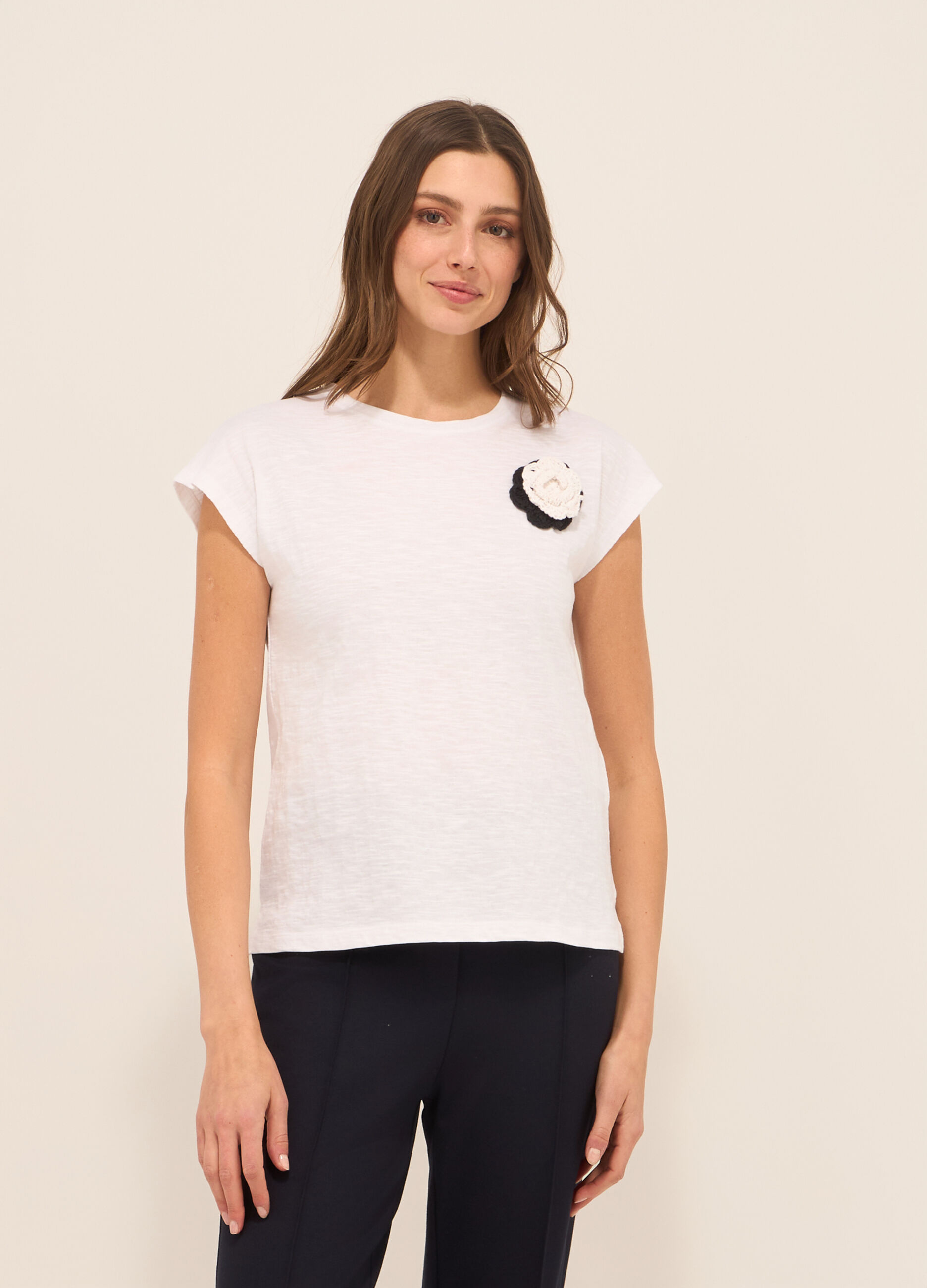T-shirt in jersey slub di puro cotone donna_0