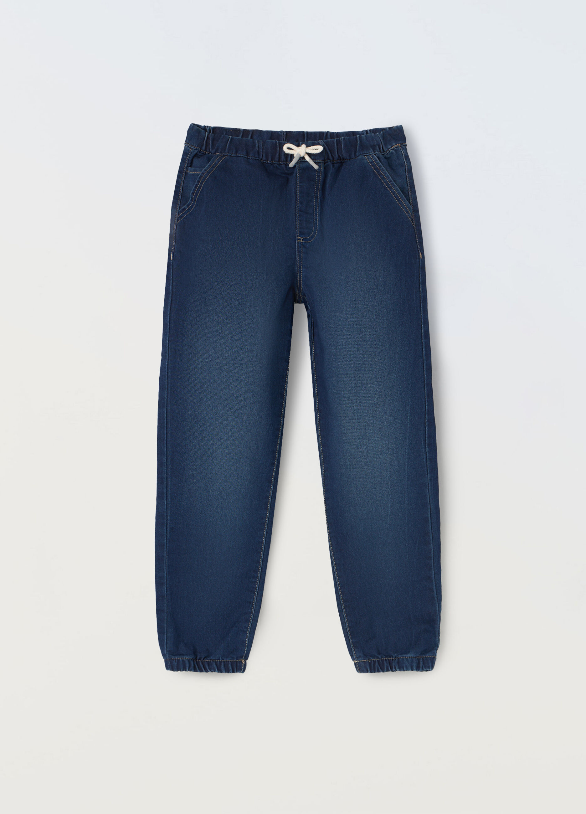 Jogger in denim di misto cotone ragazzo_0