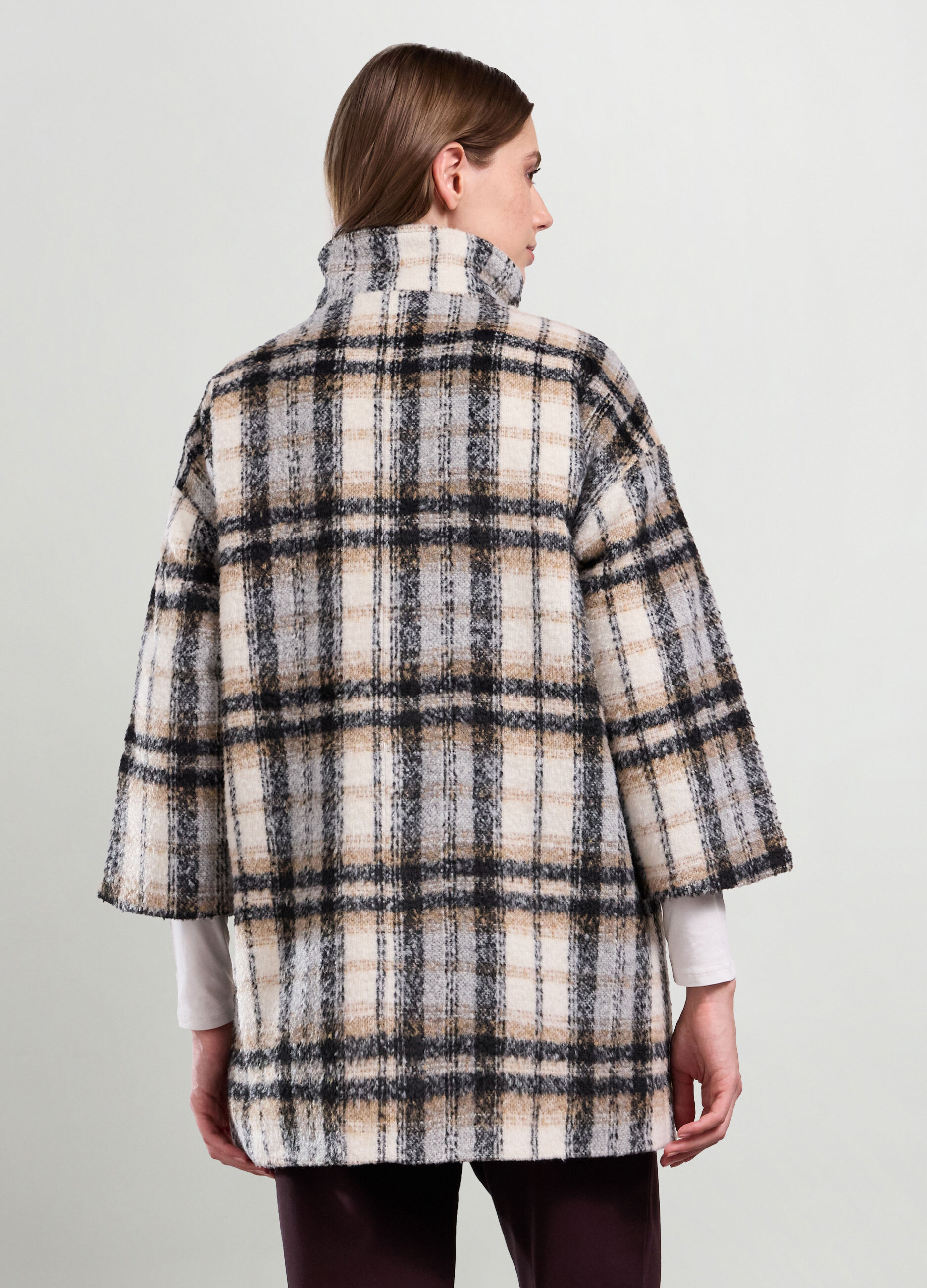 Cappotto a quadri misto lana donna_1
