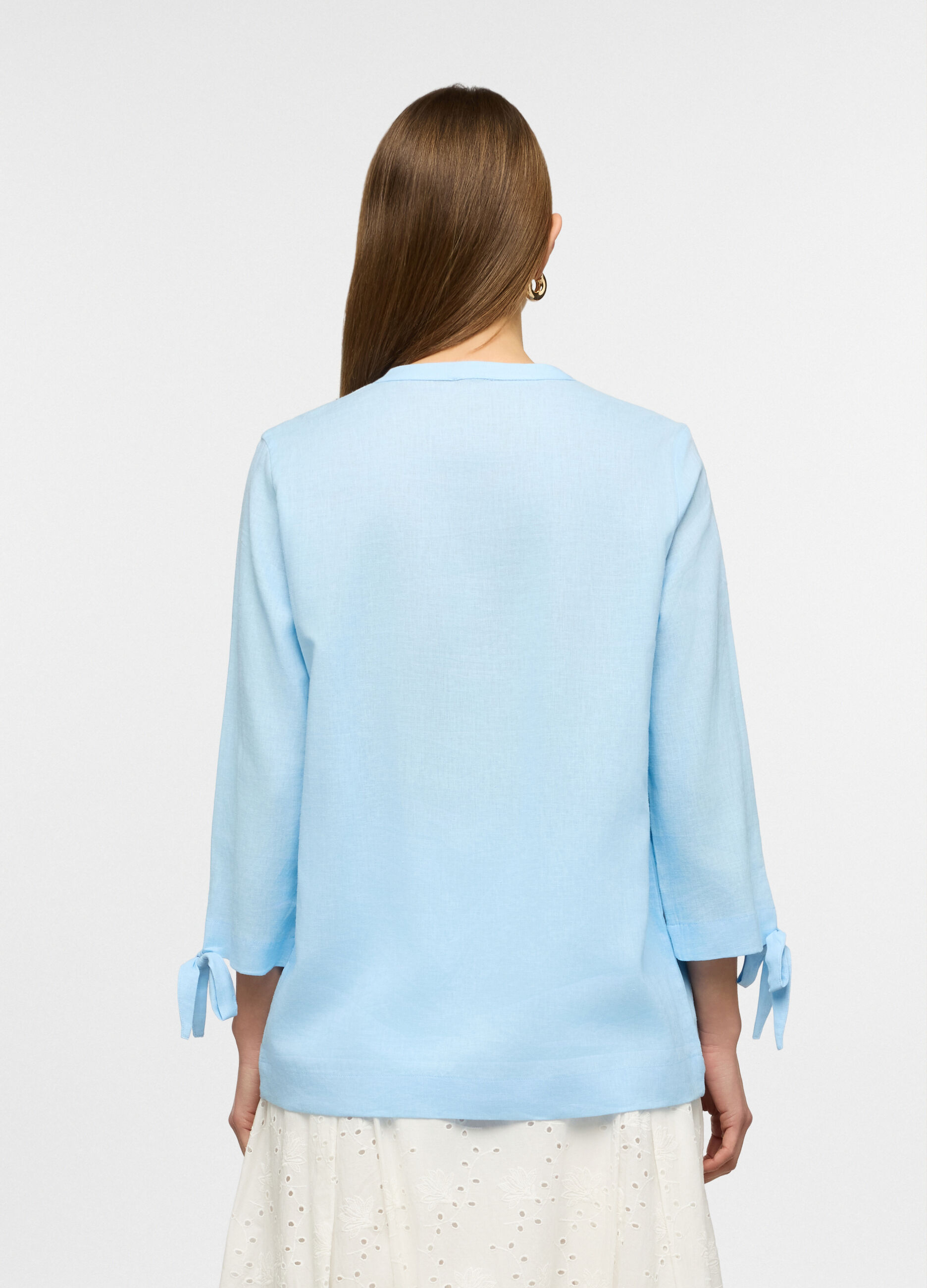 Blusa regular fit con scollo a V misto lino donna_1