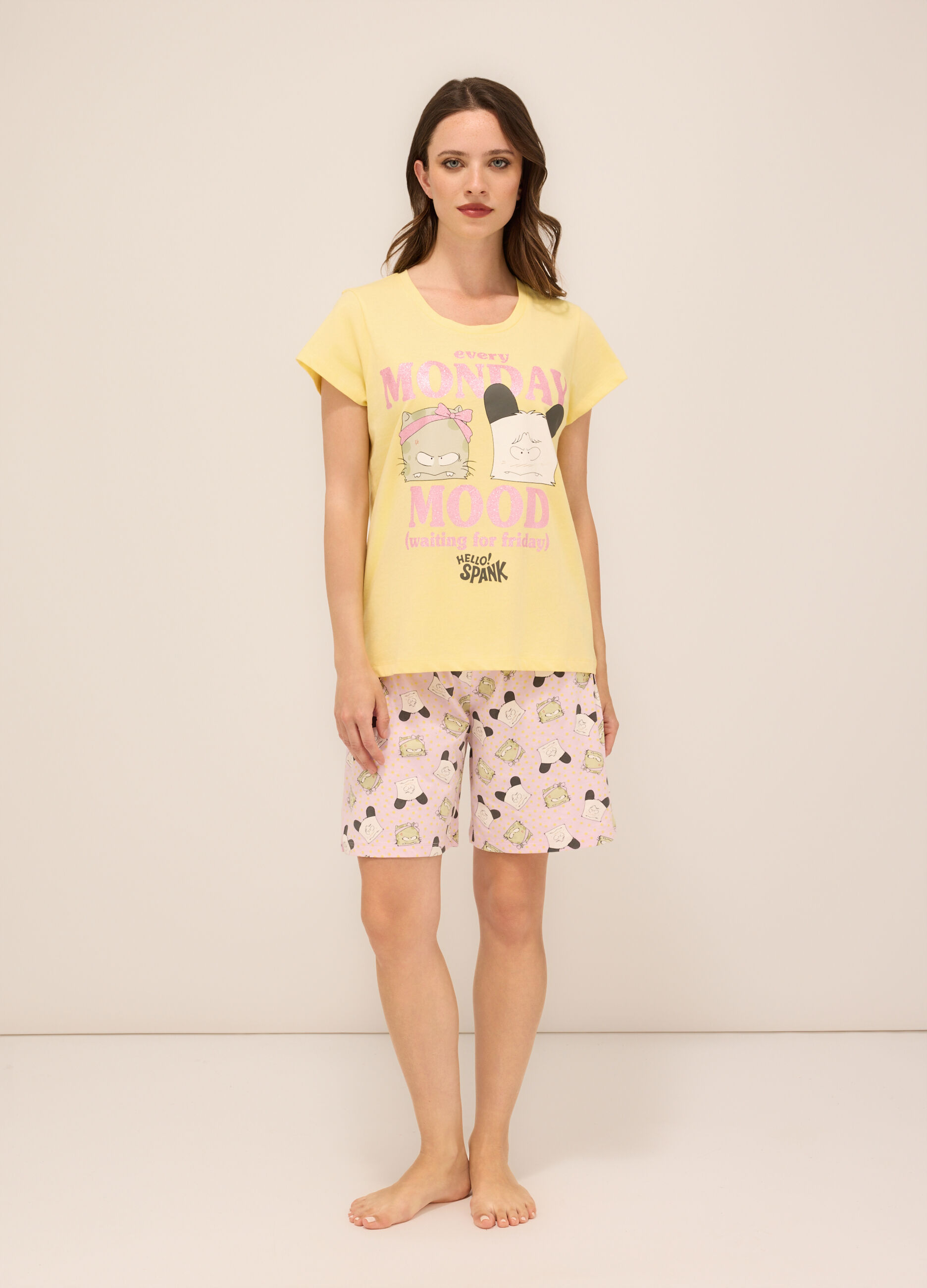 Set pigiama corto in jersey di puro cotone donna_0