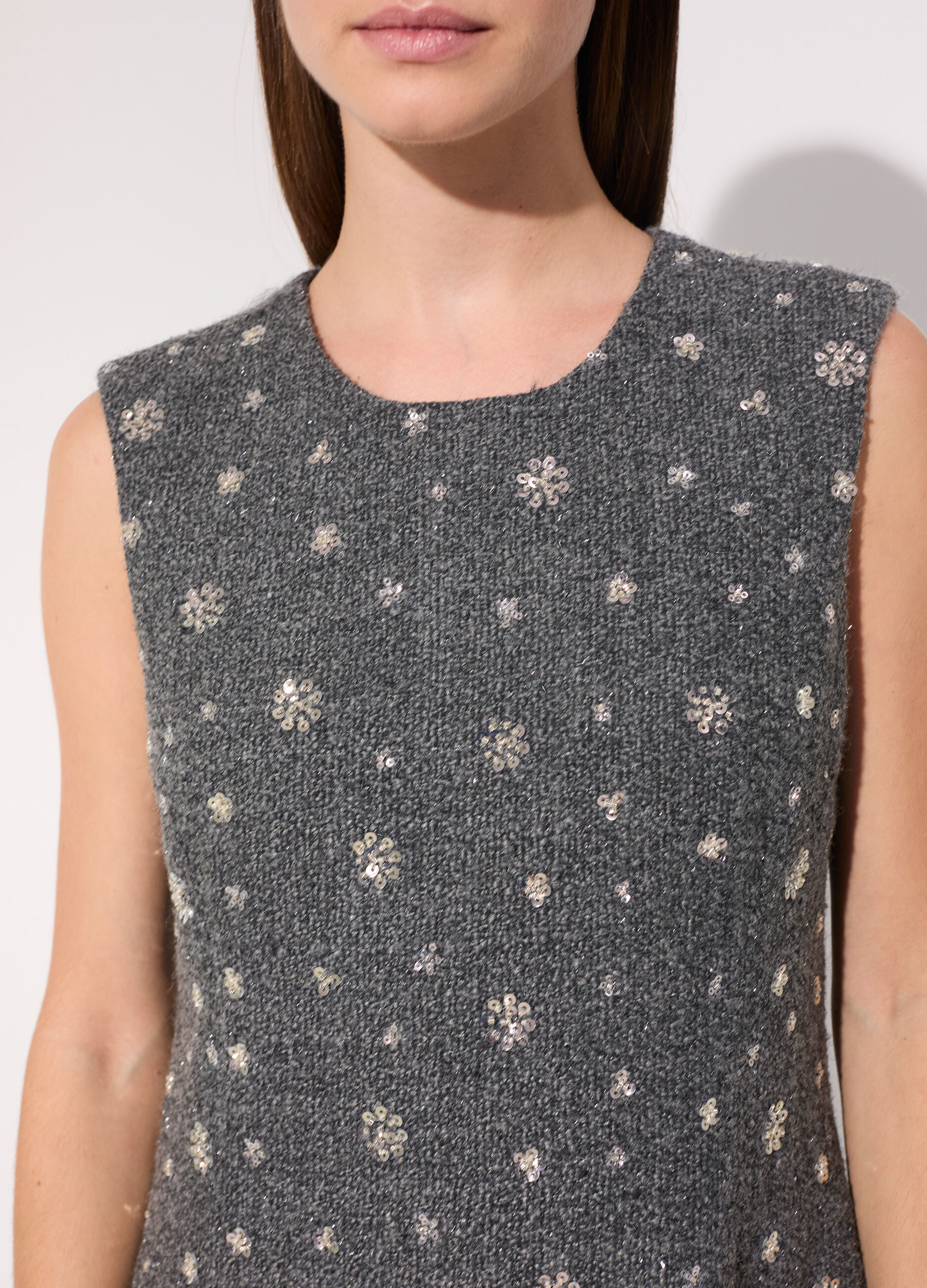 Vestito corto in bouclé di misto lana donna_3