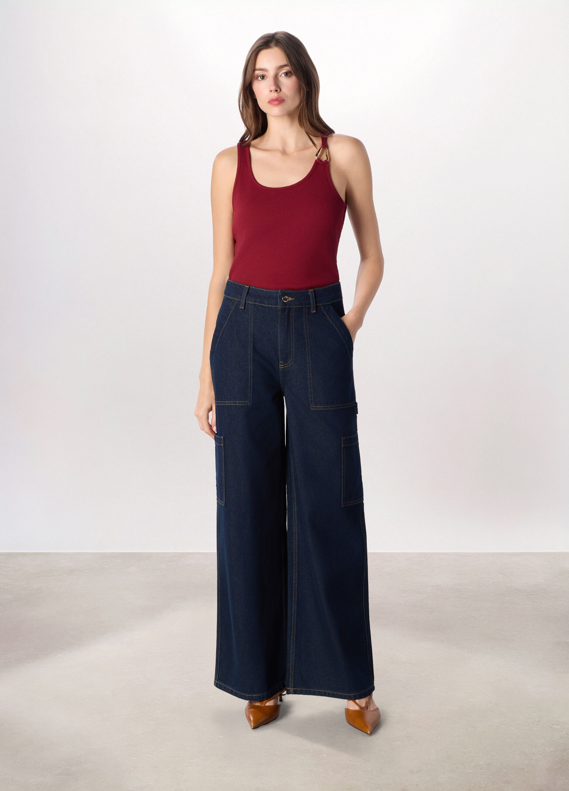 Pantaloni wide leg cargo donna_0