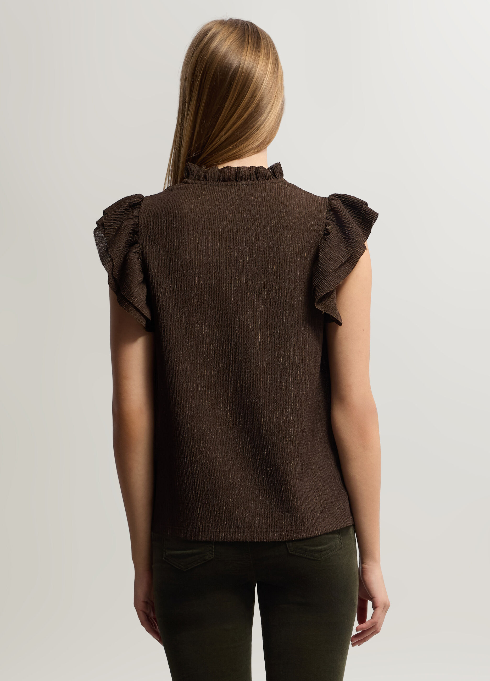 Blusa Fit Regular con scollo a goccia cr&ecirc;pe stretch donna_1