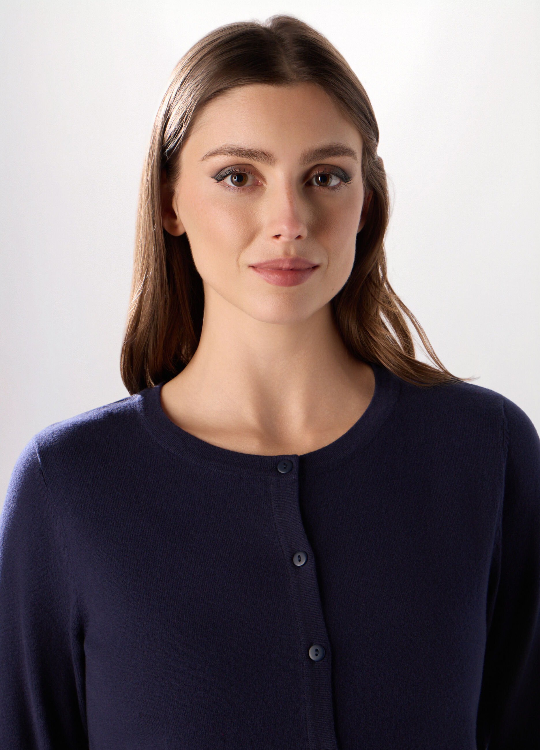 Cardigan a girocollo in misto cotone donna_2