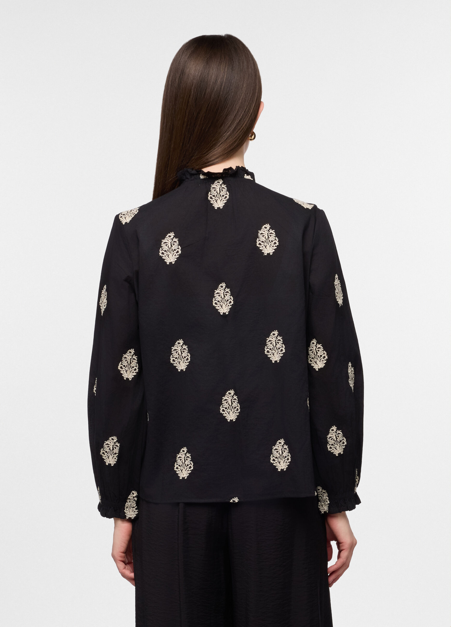 Camicia fit regular con collo rotondo in puro cotone donna_1