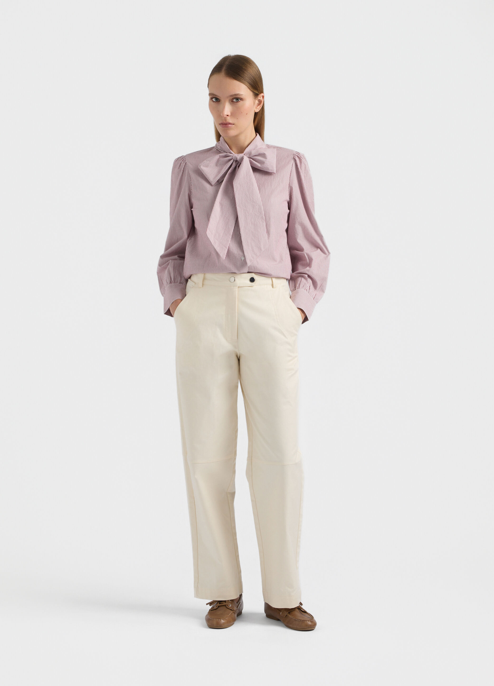 Camicia Fit Over con fiocco in puro cotone donna _0