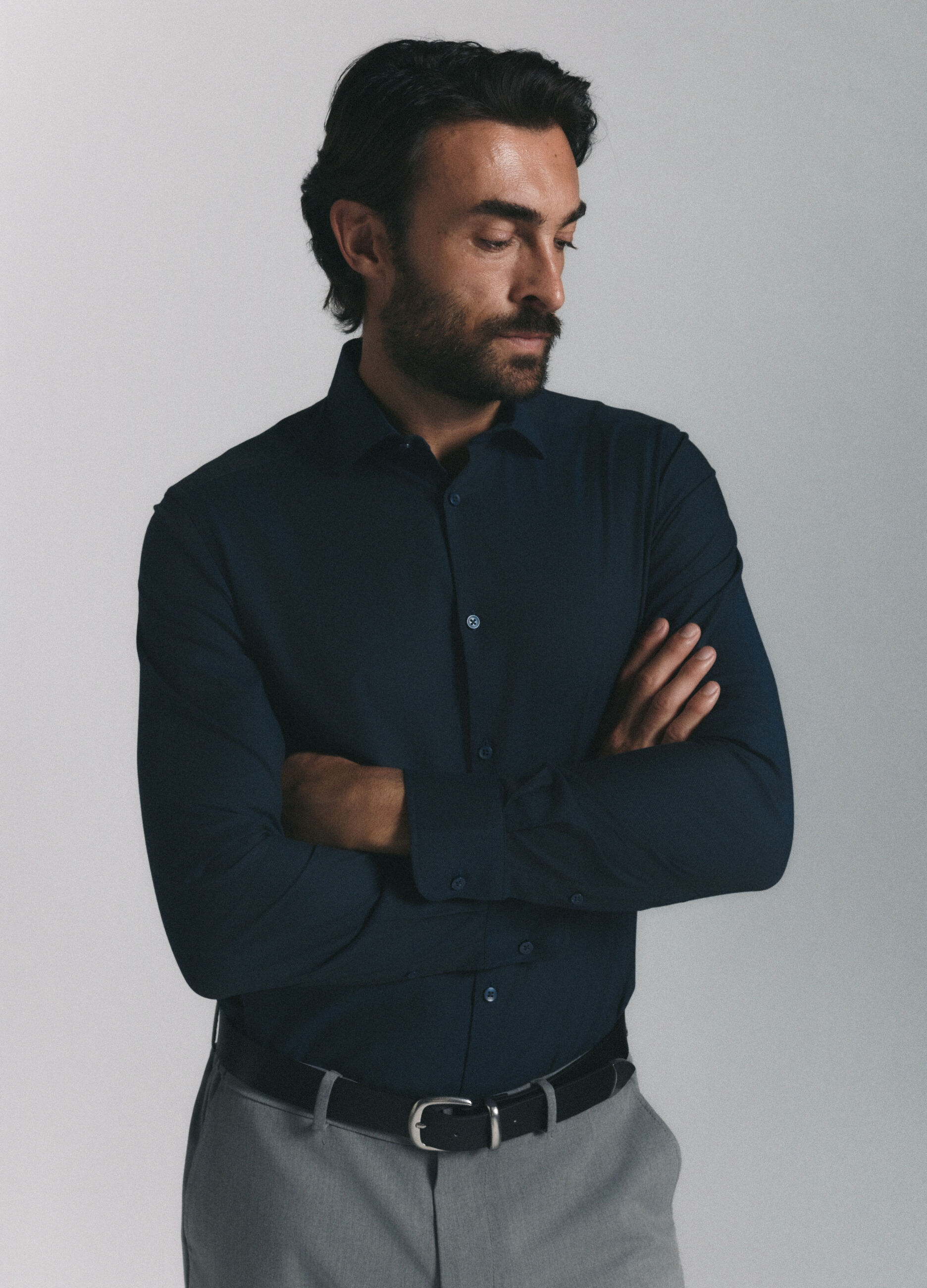 Camicia slim fit in jersey misto cotone uomo_1