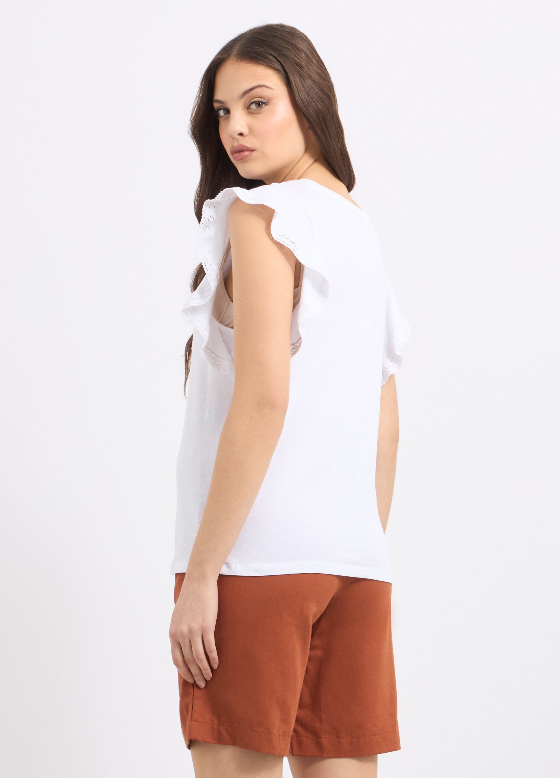 T-shirt in puro cotone con maniche ad aletta donna_1