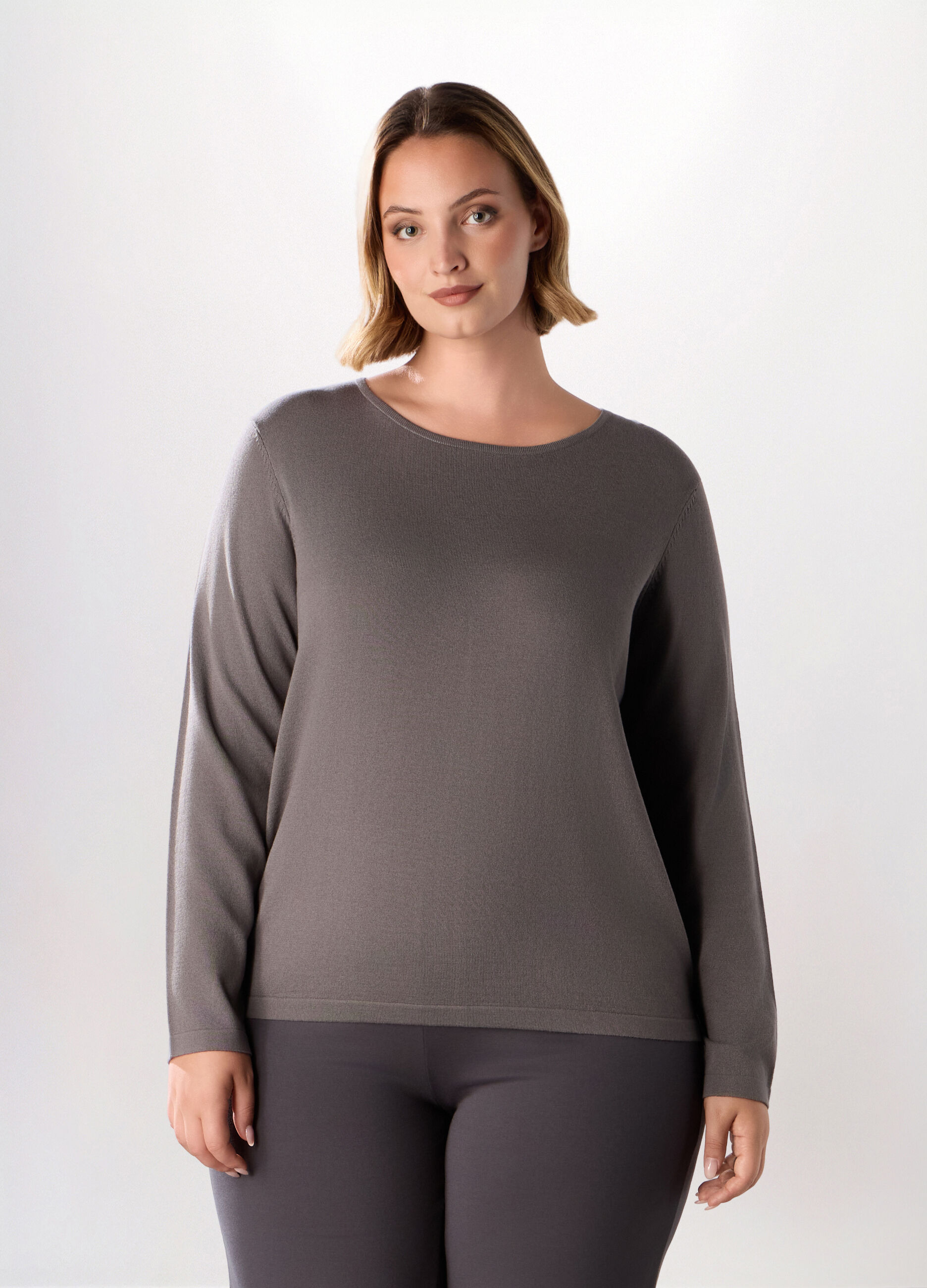 Pullover tricot tinta unita donna curvy_0