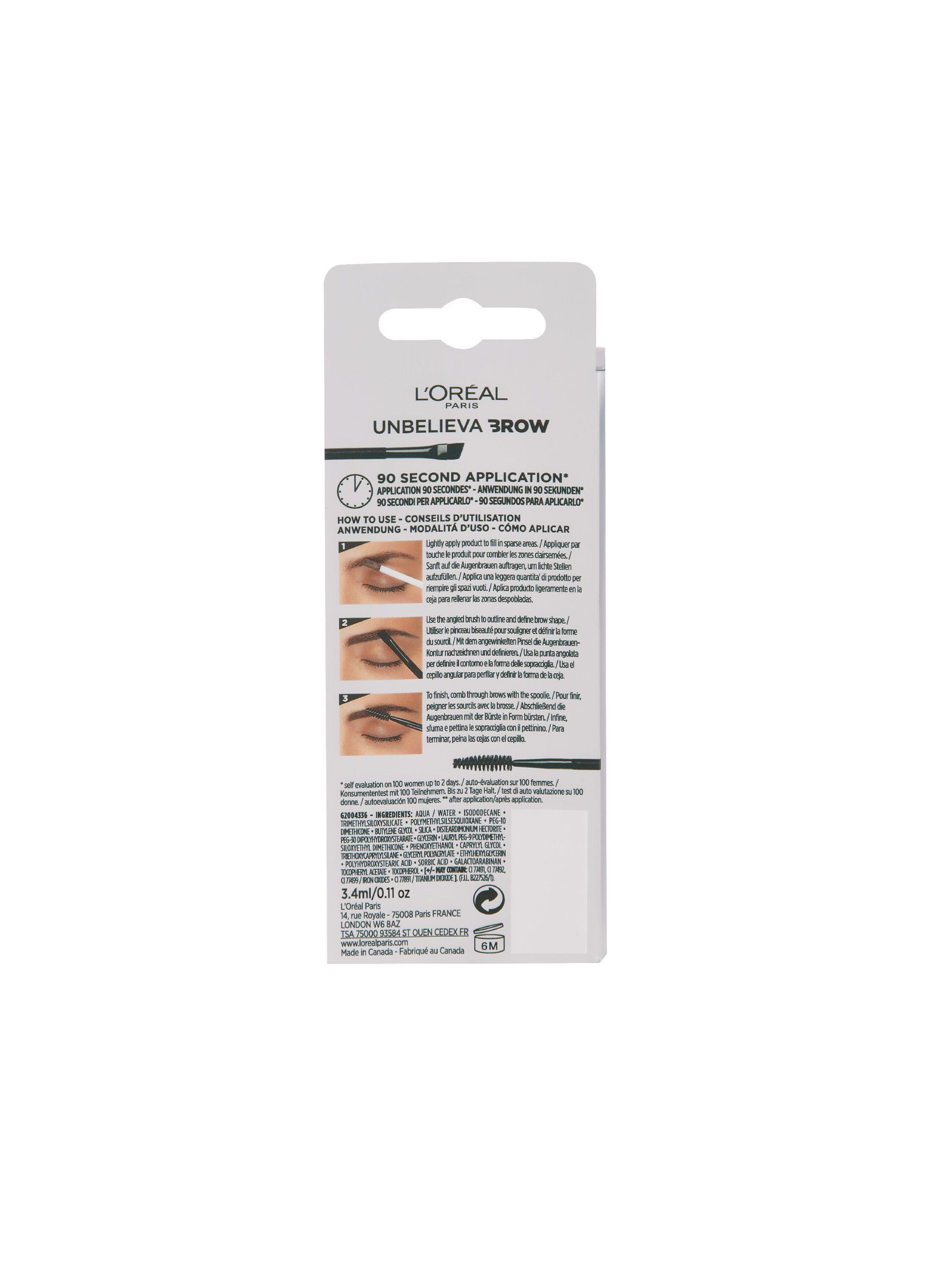 L'Oréal Paris Unbelievabrow, Gel per Sopracciglia a Lunga Tenuta Waterproof, Colore: Dark Brunette (108), 3,4 ml.