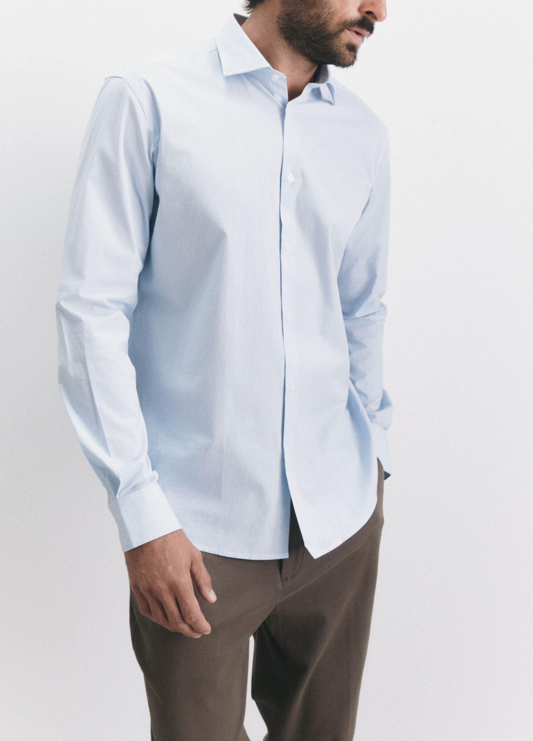 Camicia regular fit in cotone stretch a righe uomo_1