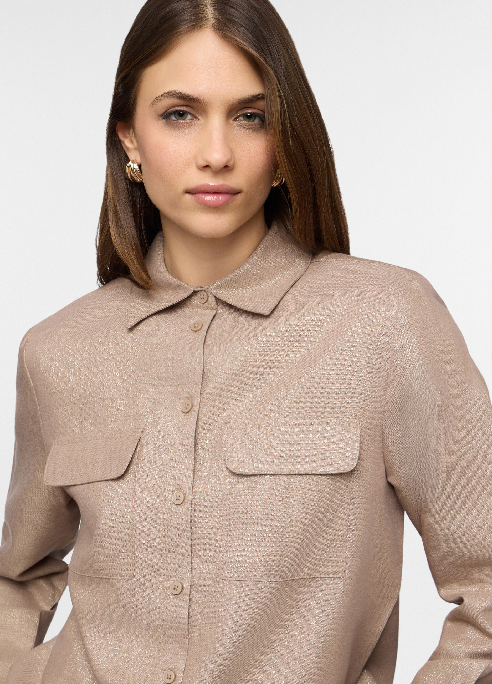 Camicia fit over con collo alla francese misto lino donna_2