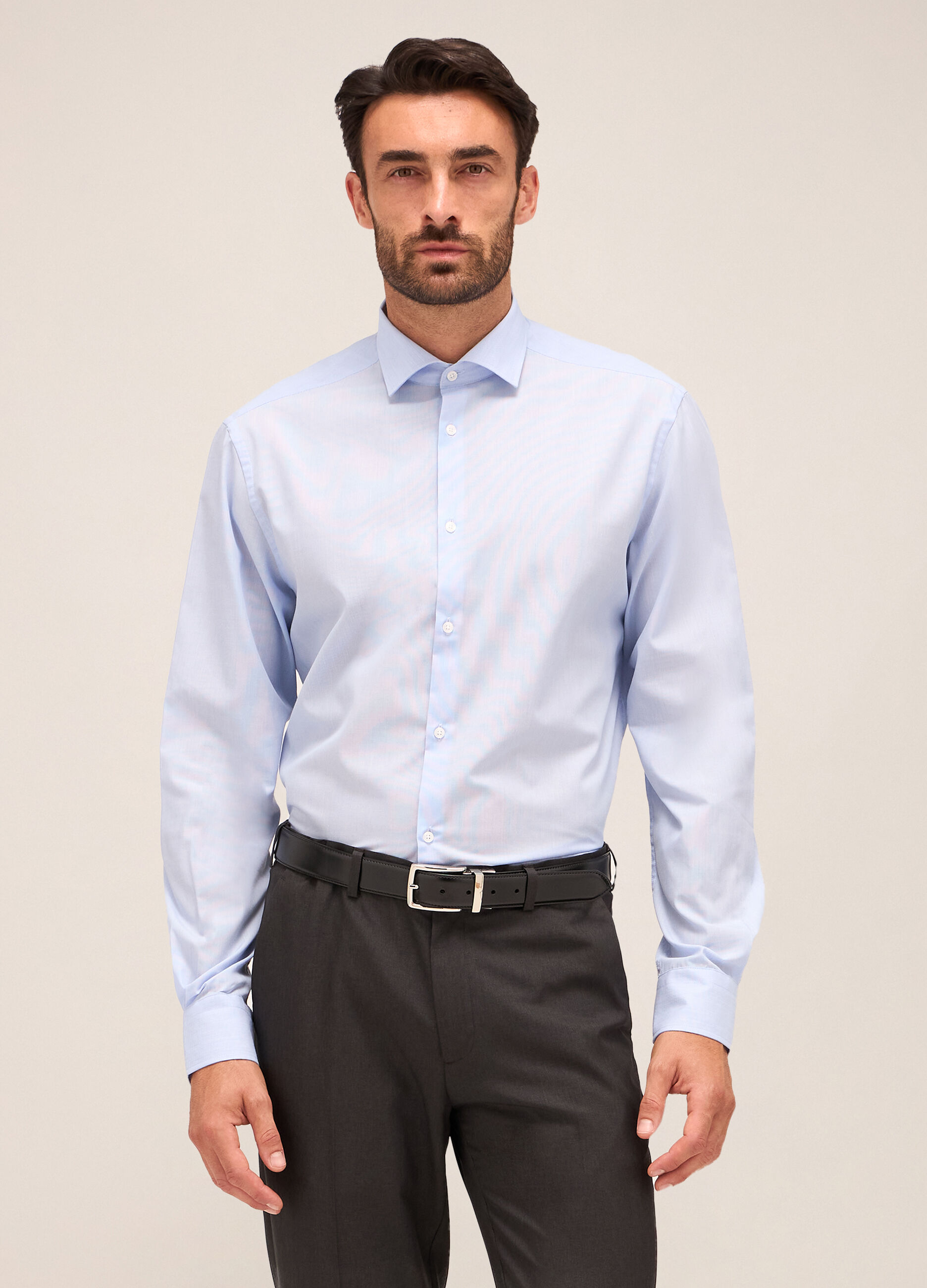 Camicia regular fit colletto francese in misto cotone uomo_0